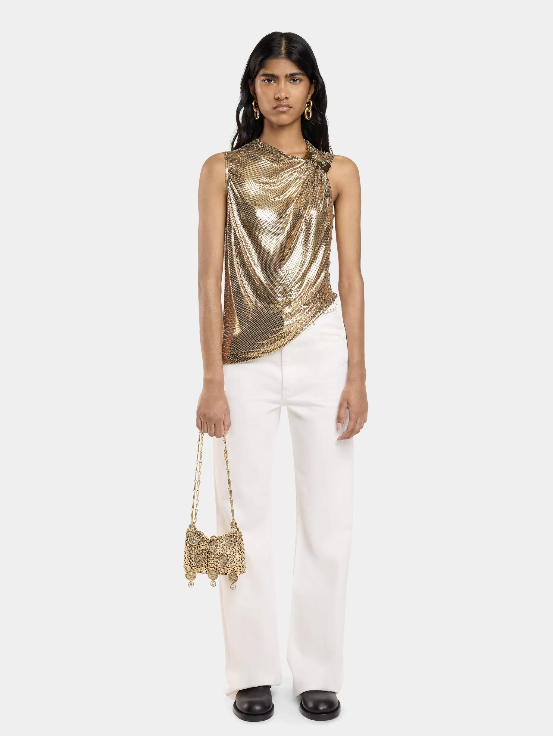 Rabanne ASYMETRICAL DRAPED TOP IN MESH