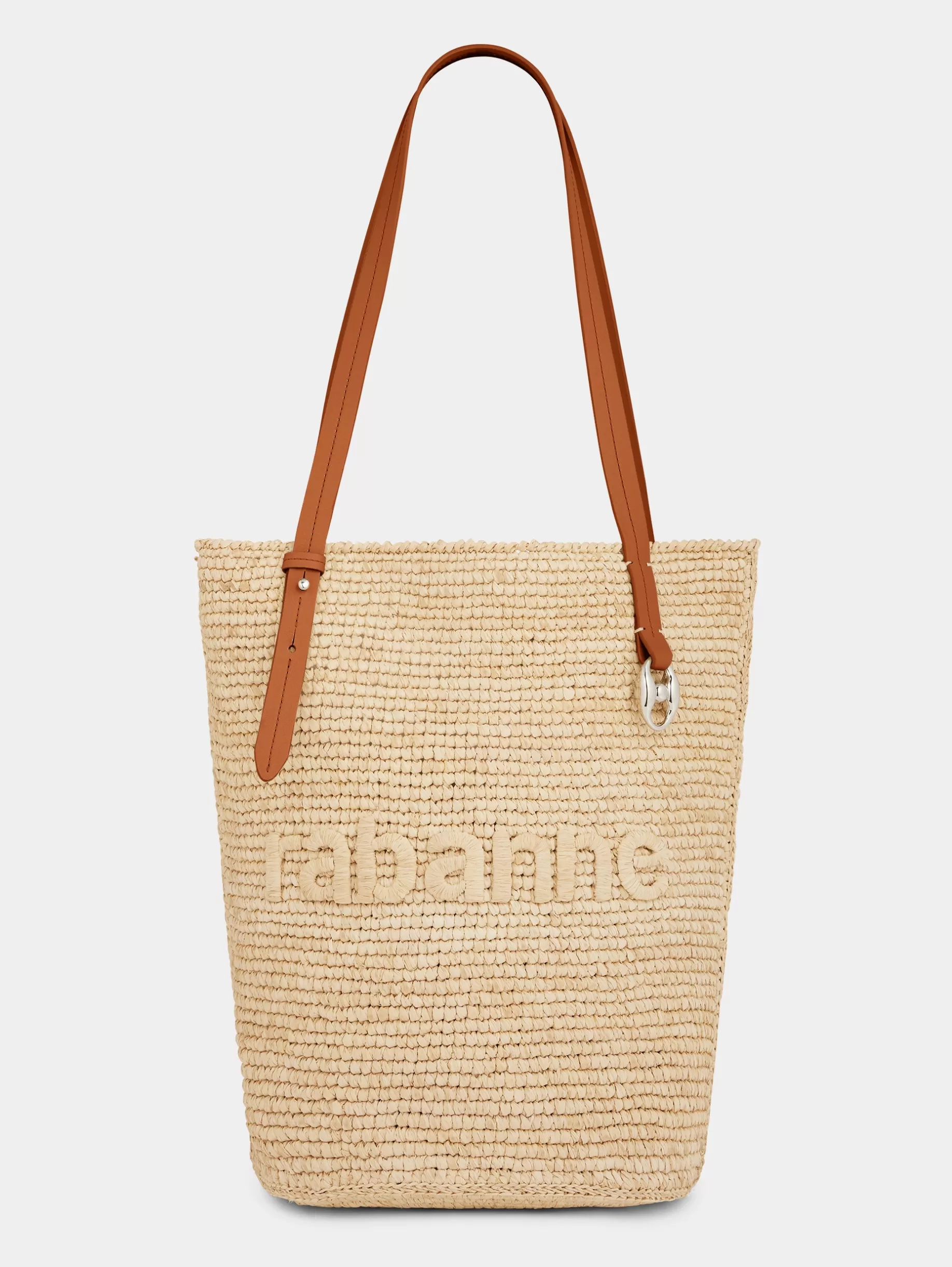 Rabanne Beige Raffia Tote Bag with logo