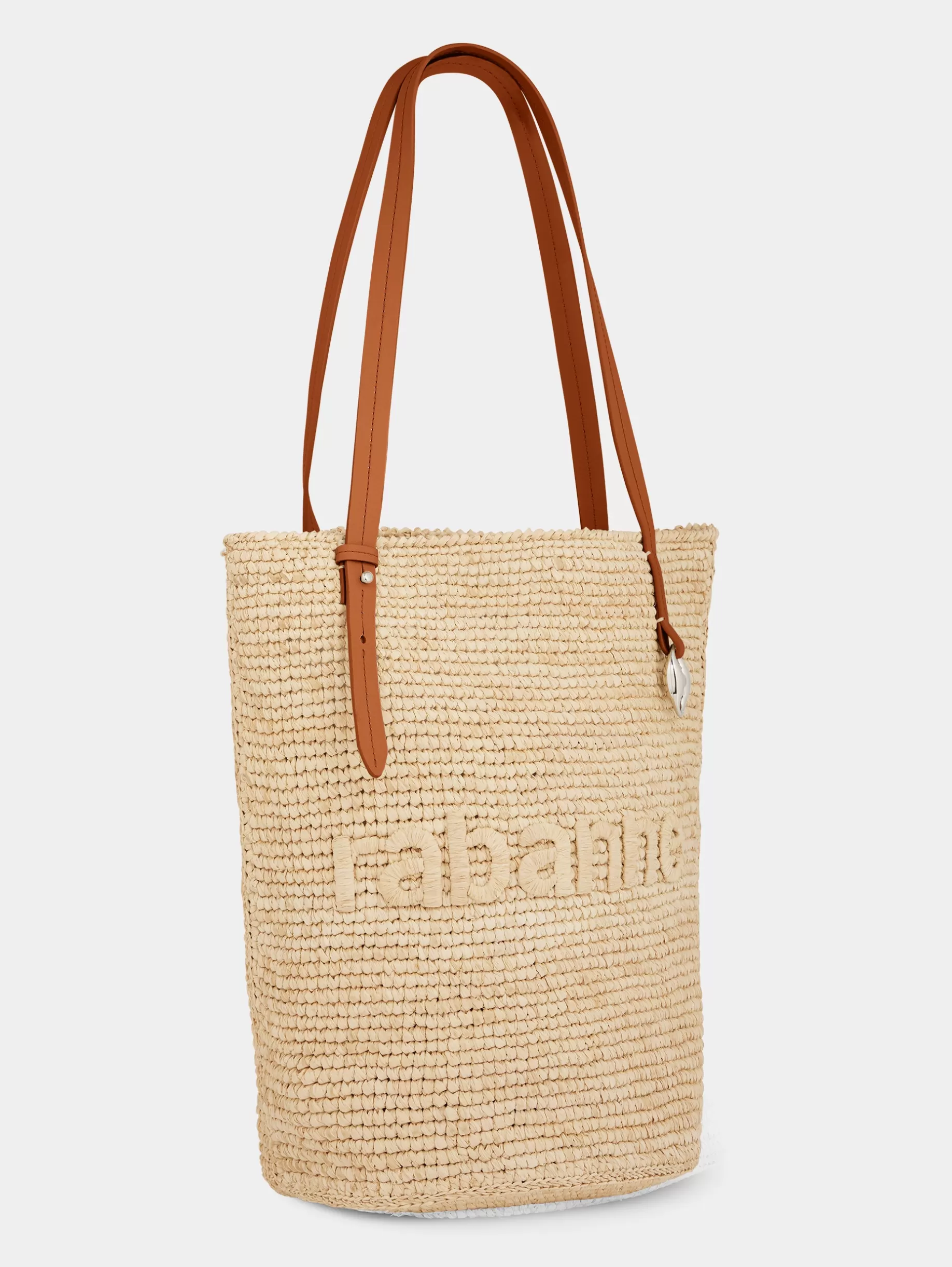 Rabanne Beige Raffia Tote Bag with logo