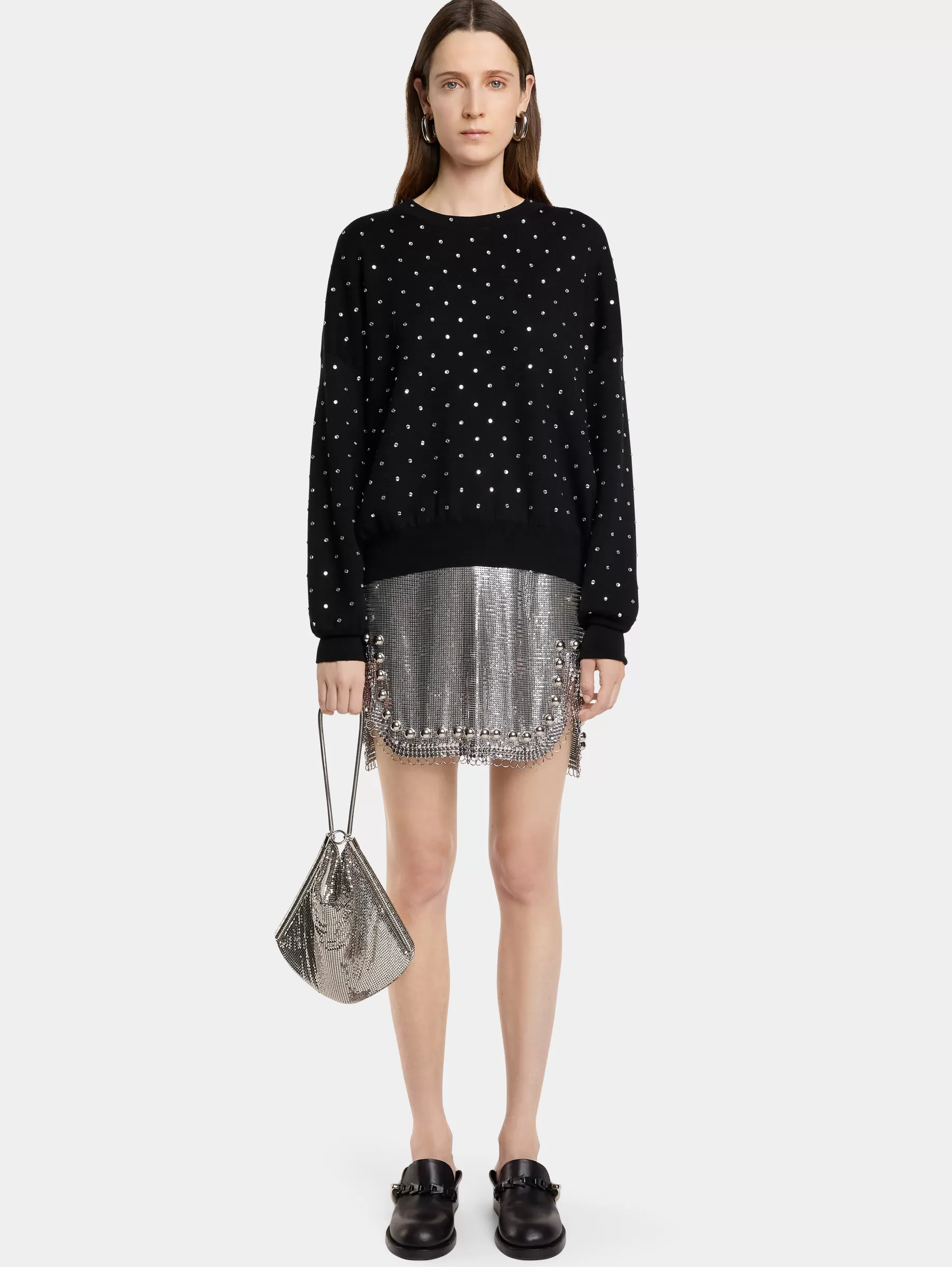 Rabanne BLACK CRYSTAL-EMBELLISHED SWEATER IN WOOL