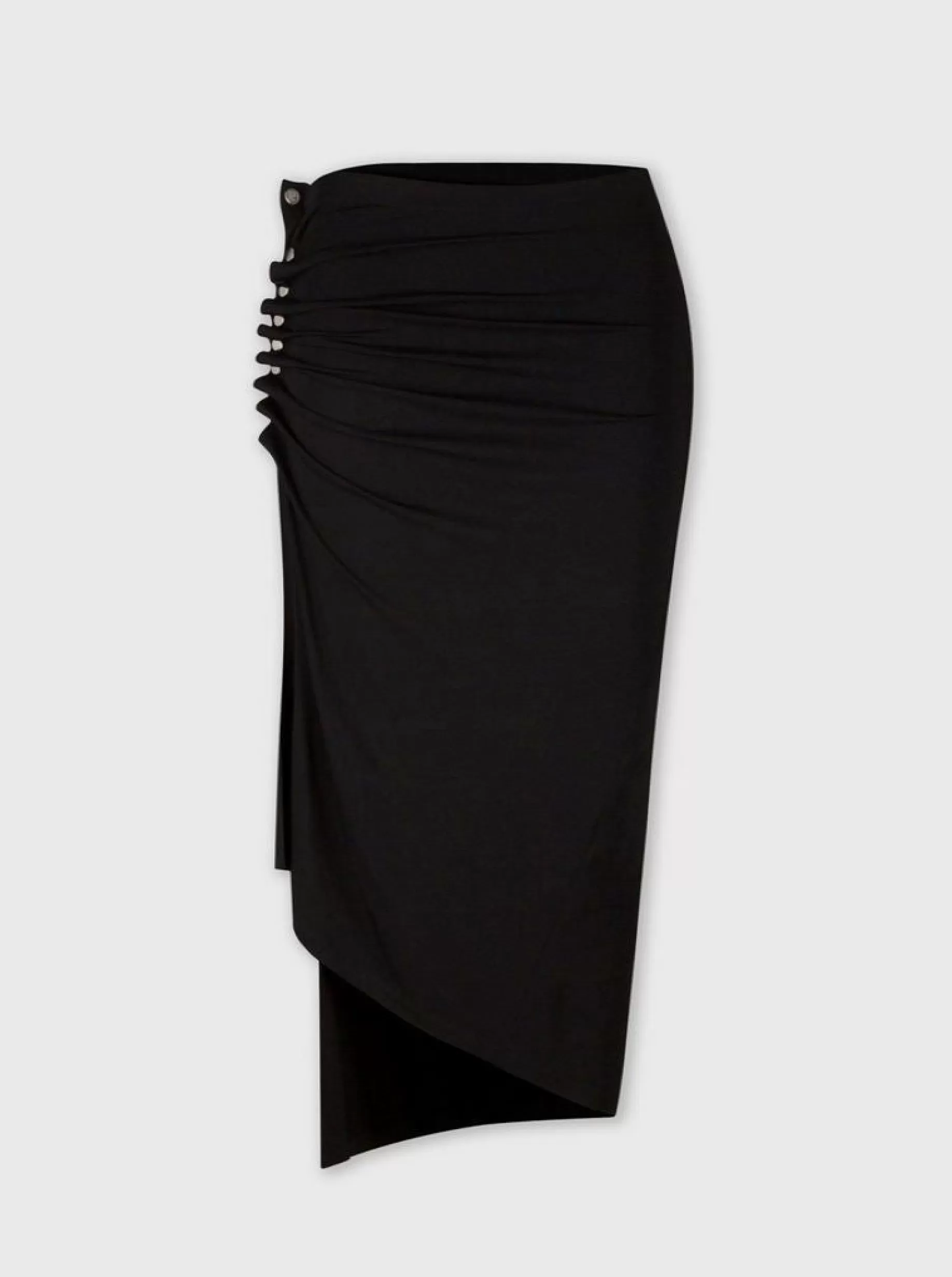 Rabanne BLACK drapé pression MID-LENGTH SLIT SKIRT