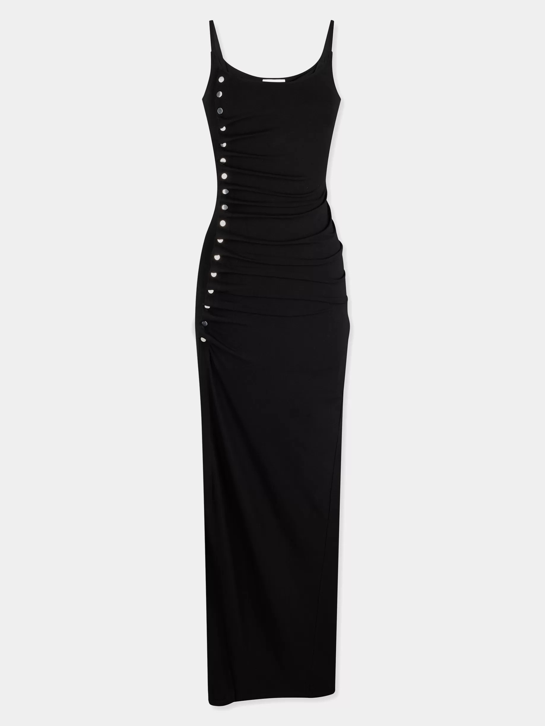 Rabanne black drapé pression sleevless dress