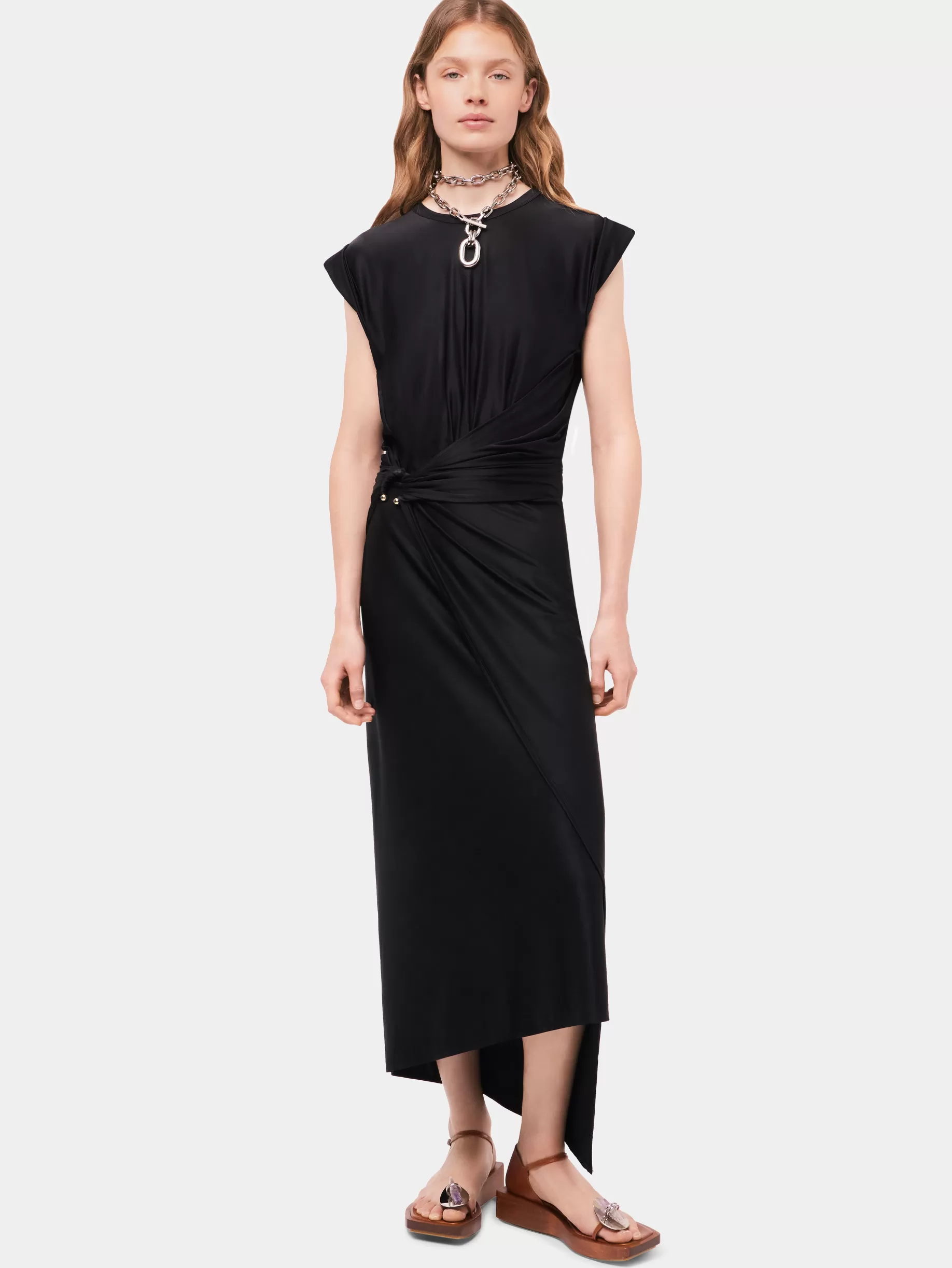 Rabanne Black draped dress with signature piercing