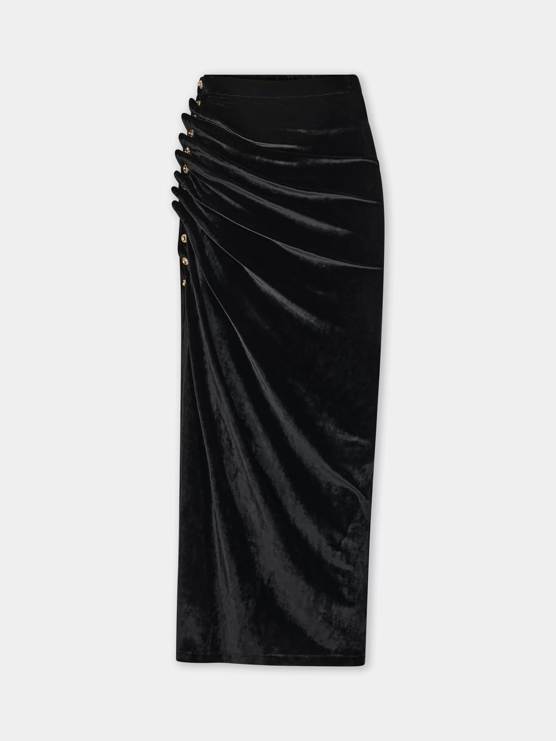 Rabanne BLACK LONG DRAPED SKIRT IN VELVET