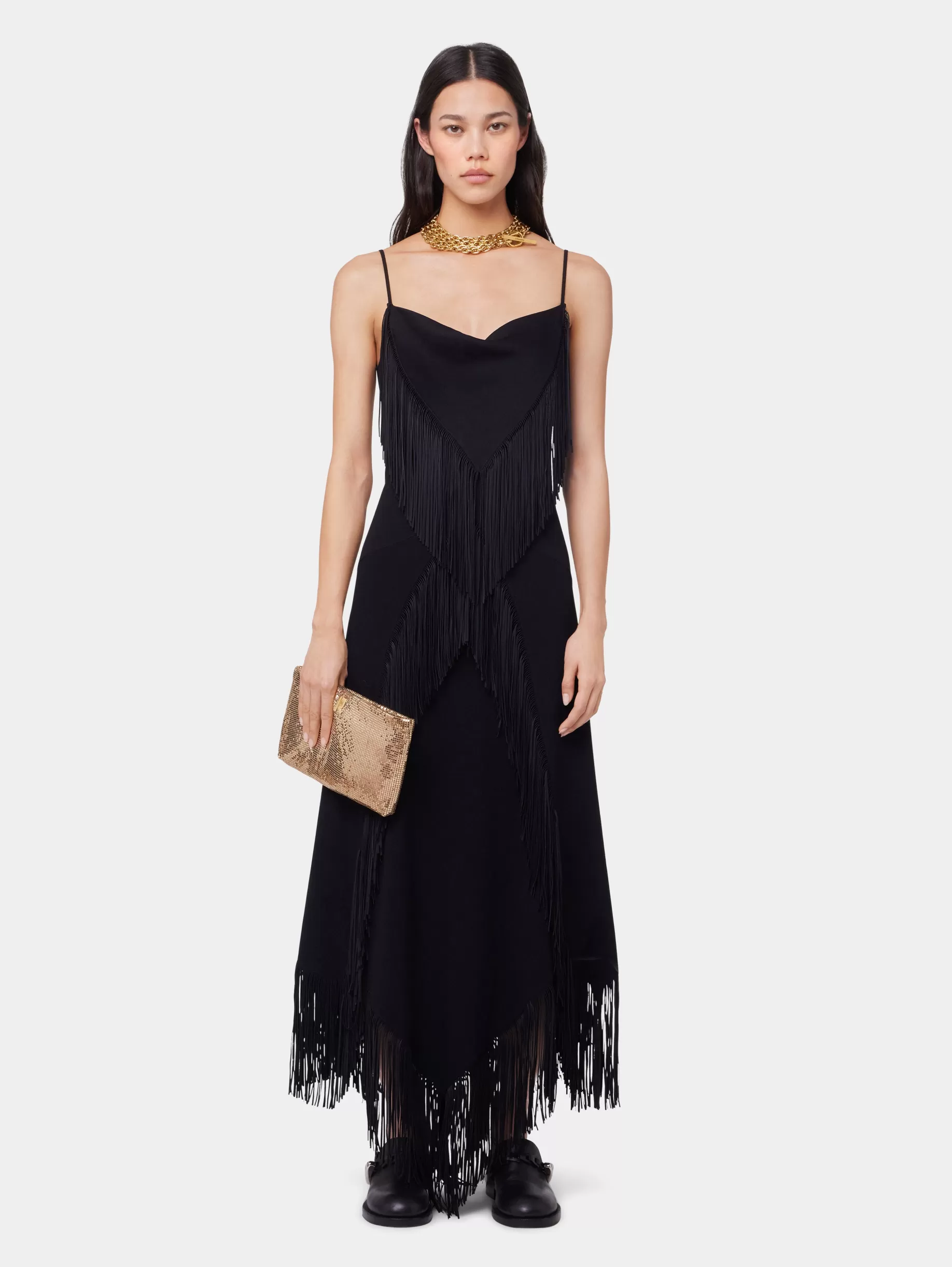 Rabanne BLACK LONG DRESS IN CREPE