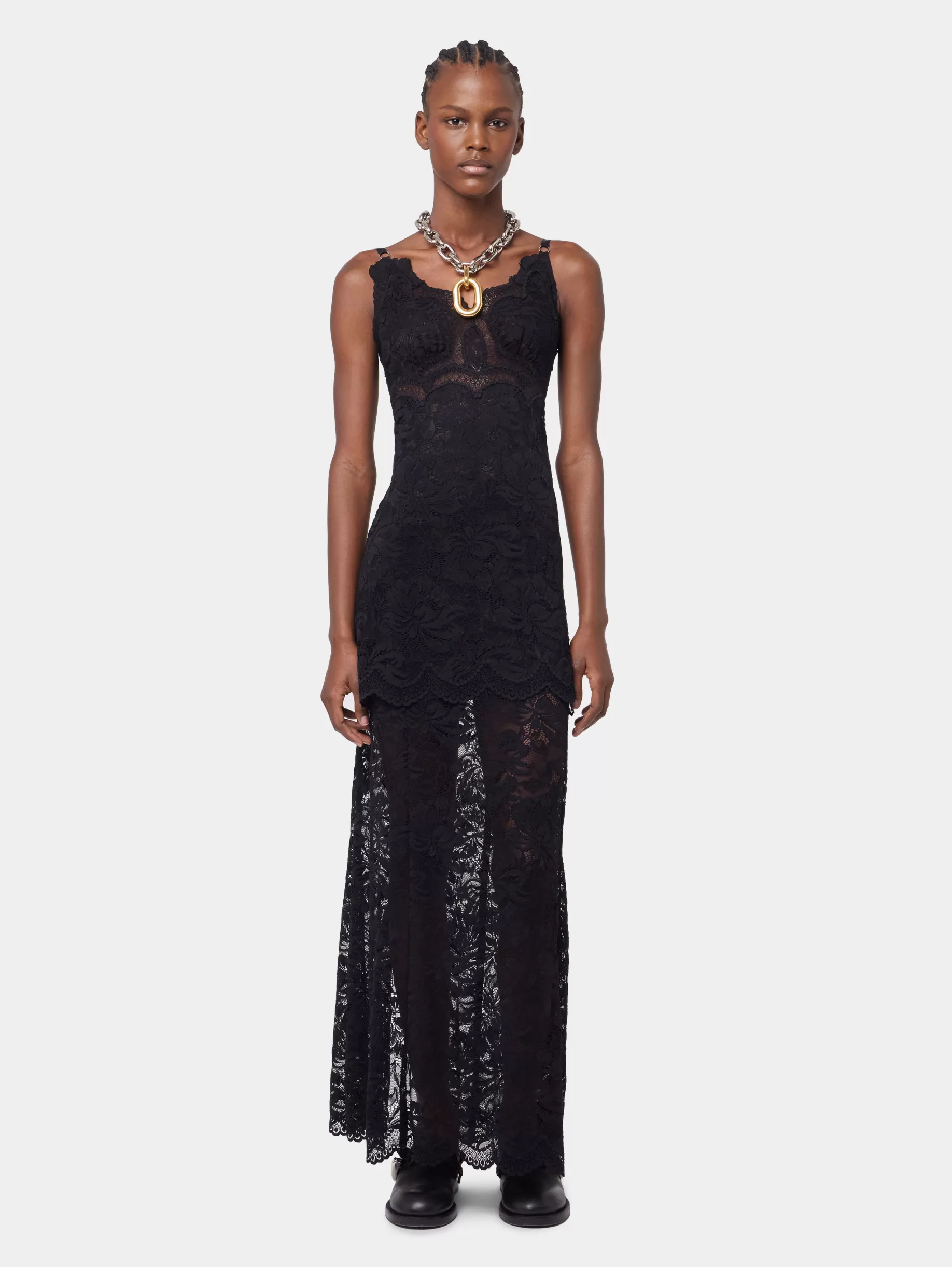 Rabanne BLACK LONG DRESS IN LACE