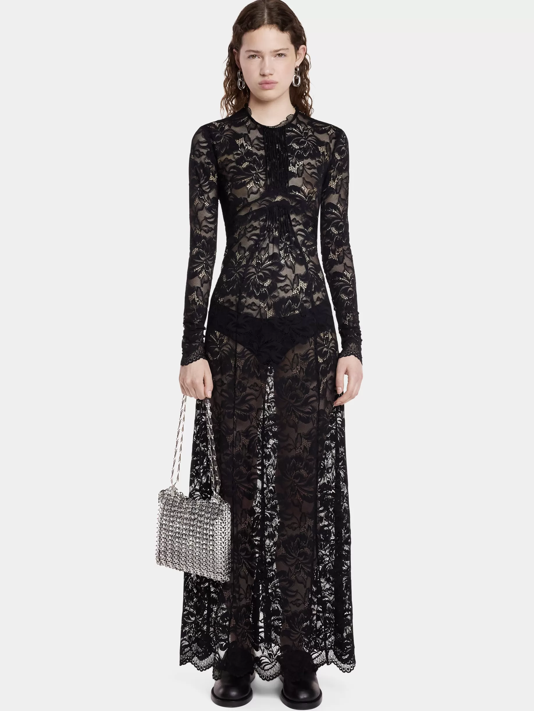 Rabanne BLACK LONG DRESS IN LACE