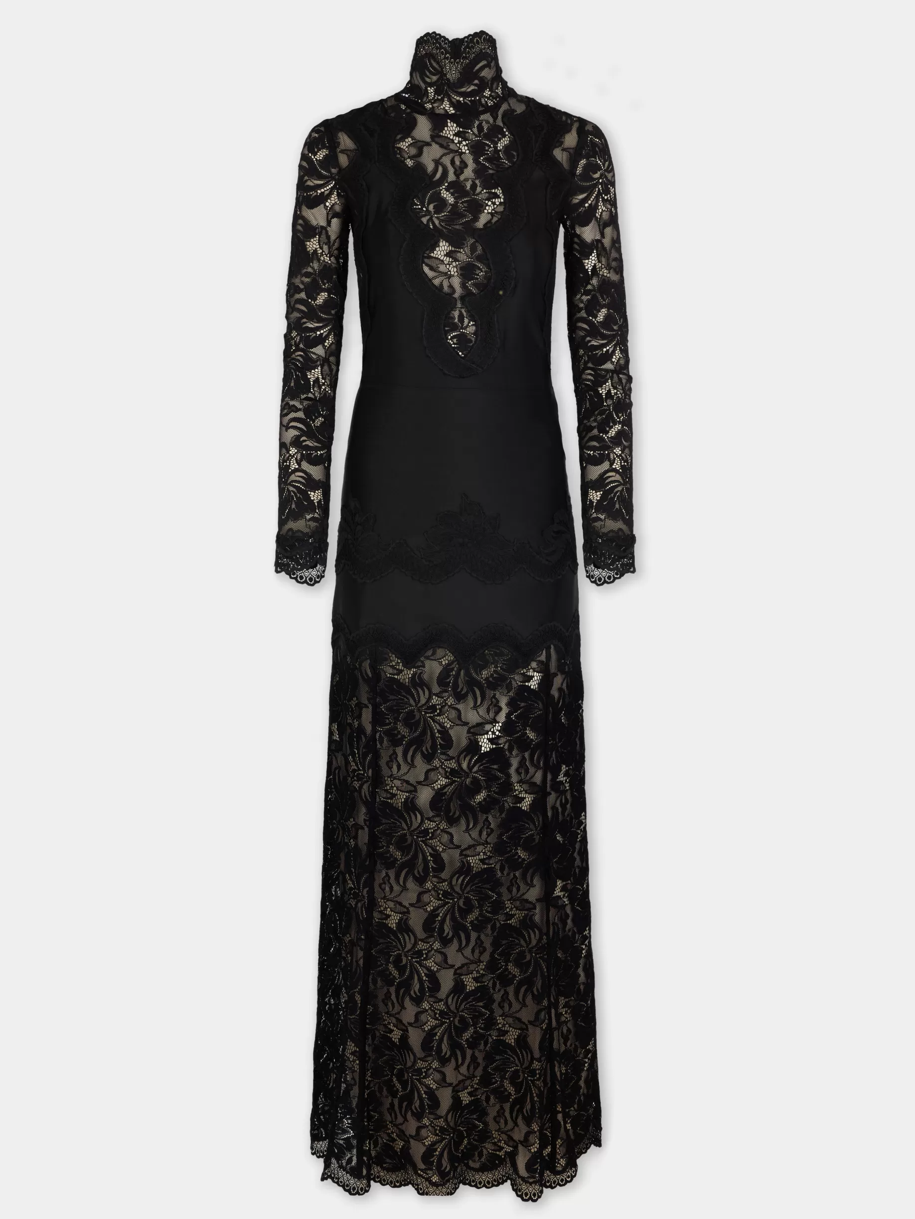 Rabanne BLACK LONG DRESS IN LACE AND JERSEY