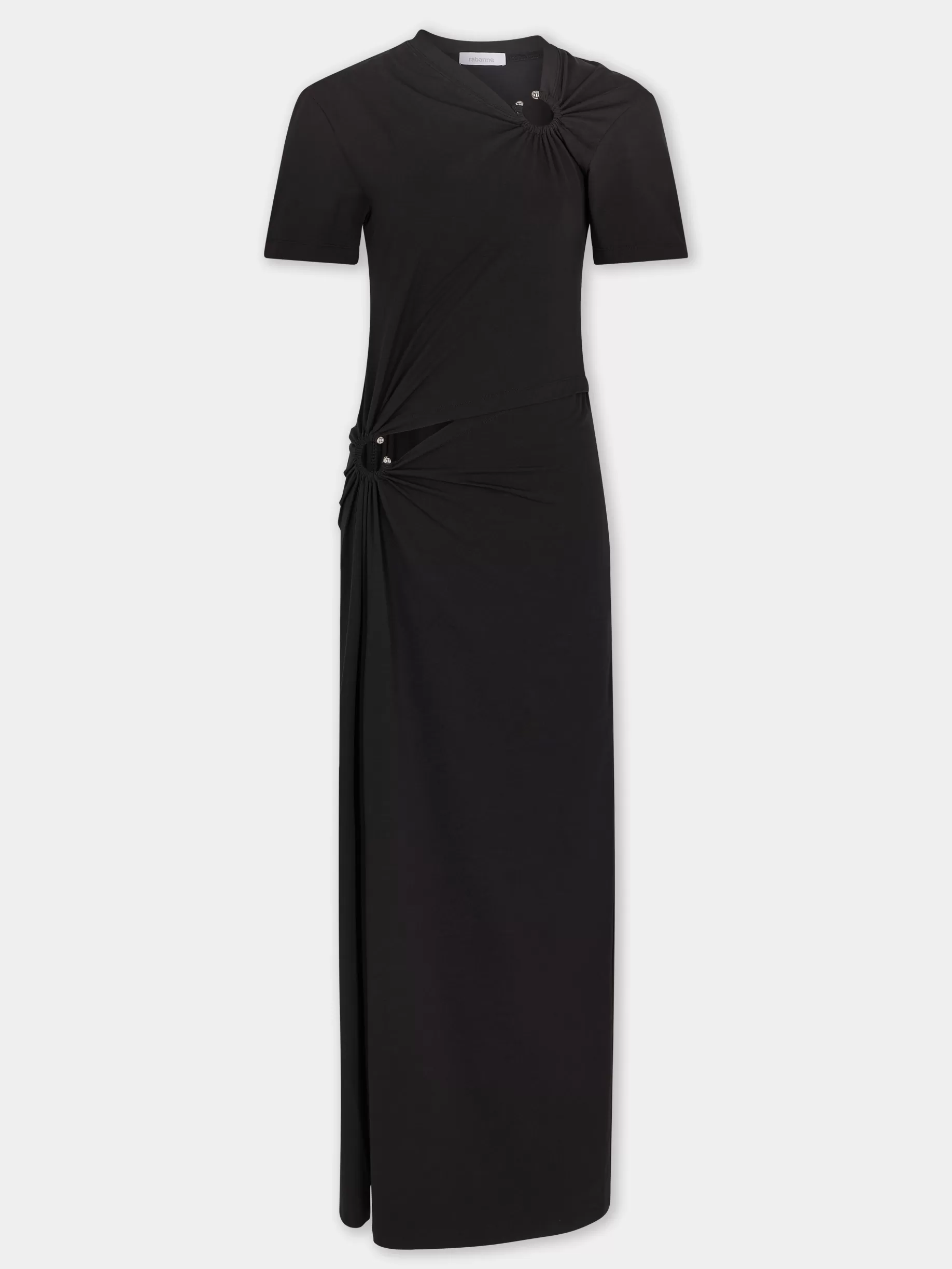 Rabanne BLACK LONG PIERCING DRESS IN COTTON JERSEY