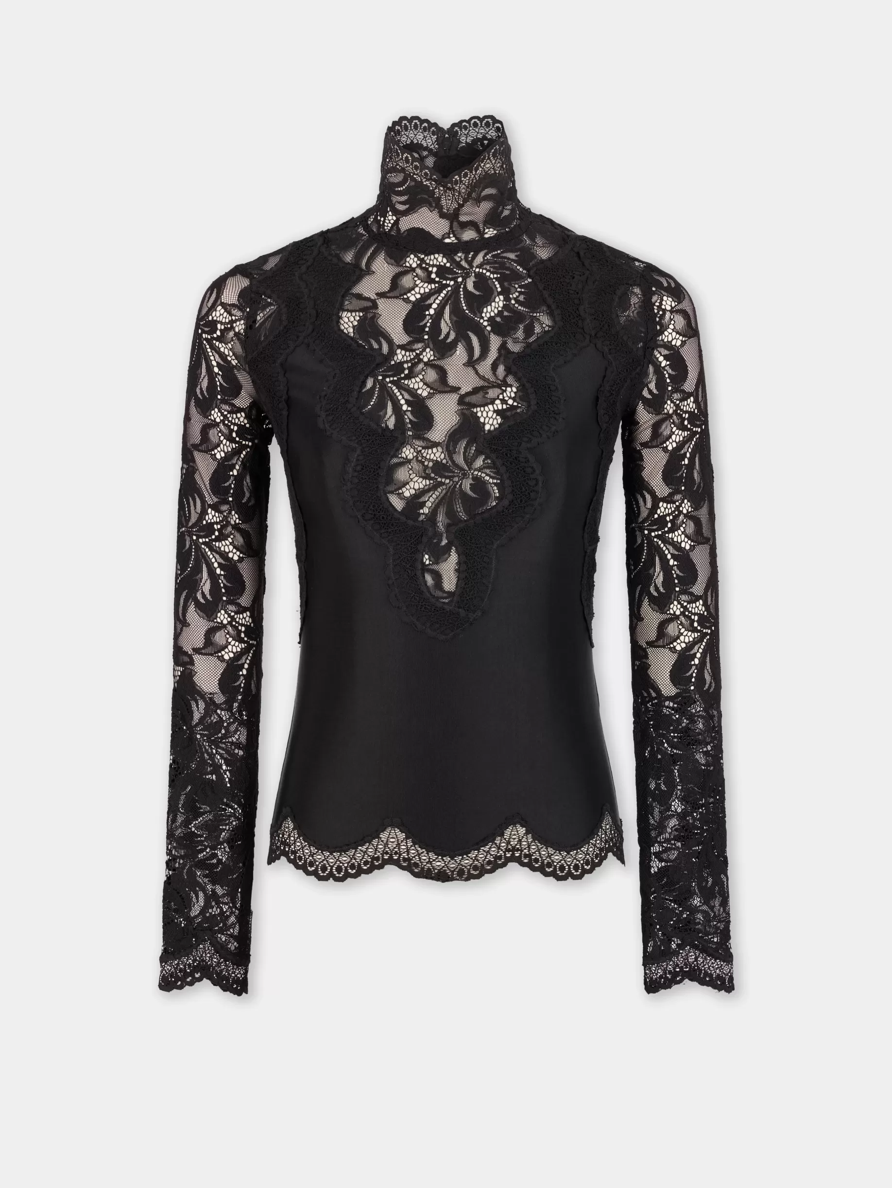 Rabanne BLACK LONG SLEEVE TOP IN LACE AND JERSEY