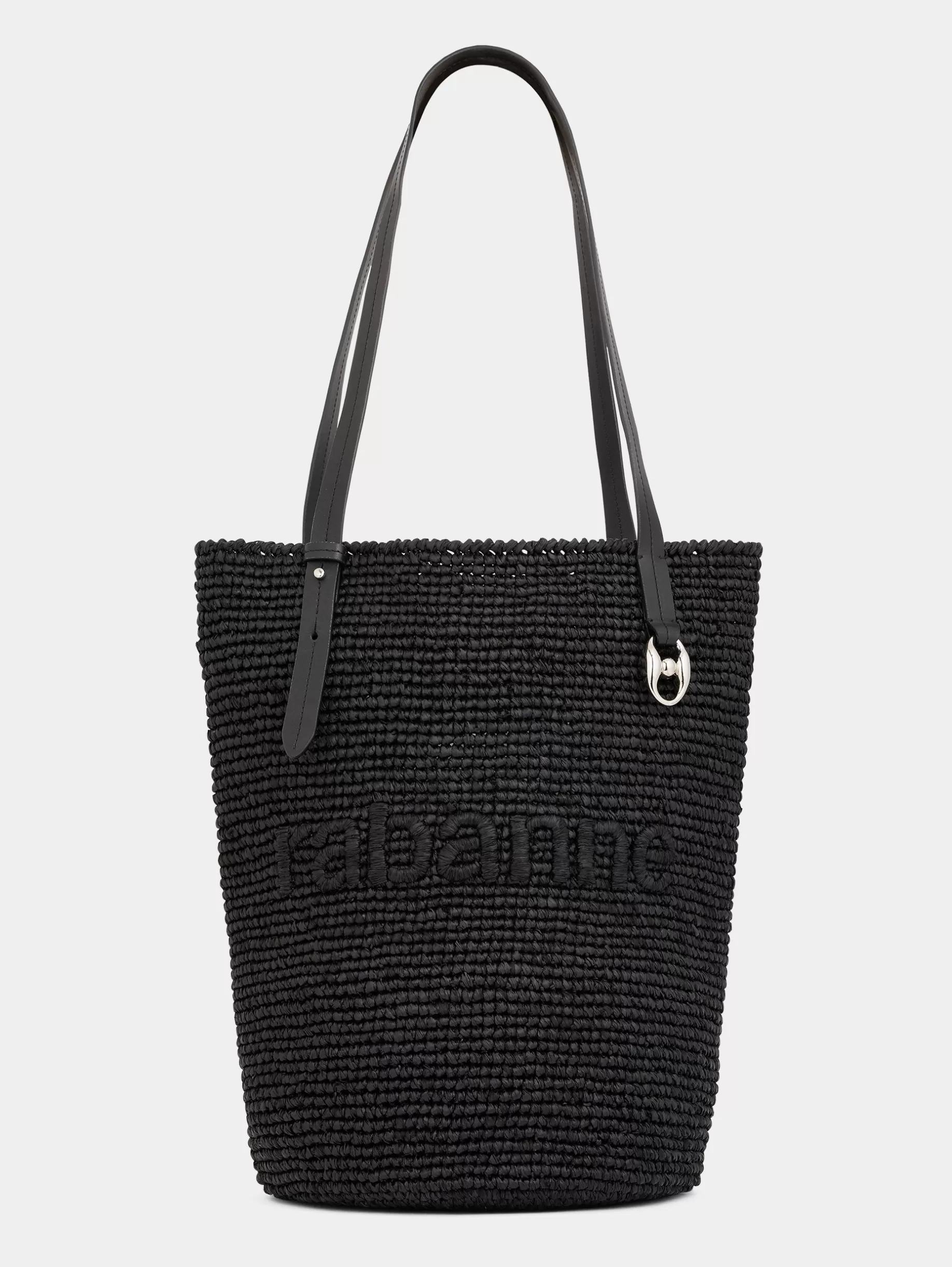 Rabanne Black Raffia Tote Bag with logo