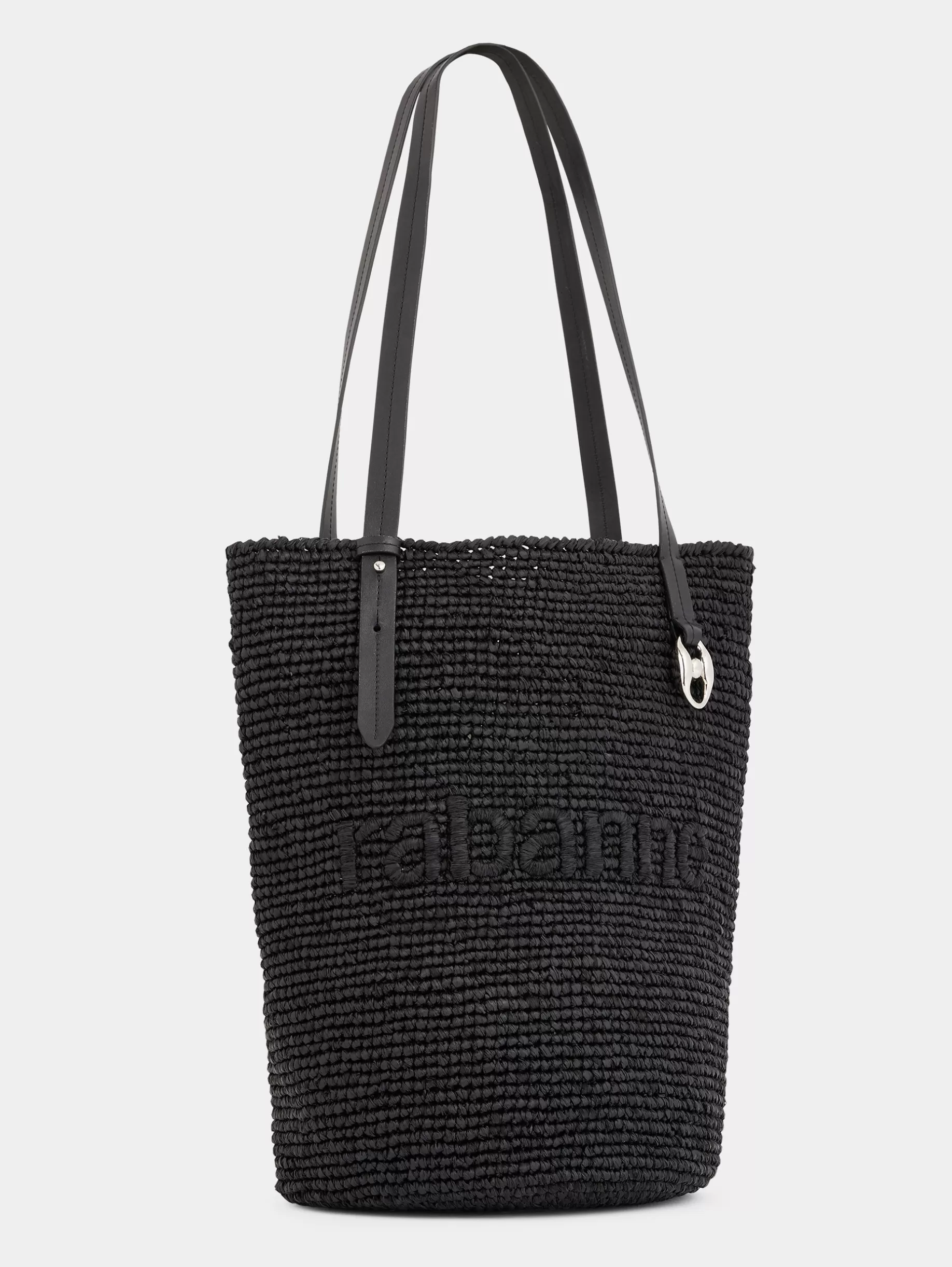 Rabanne Black Raffia Tote Bag with logo