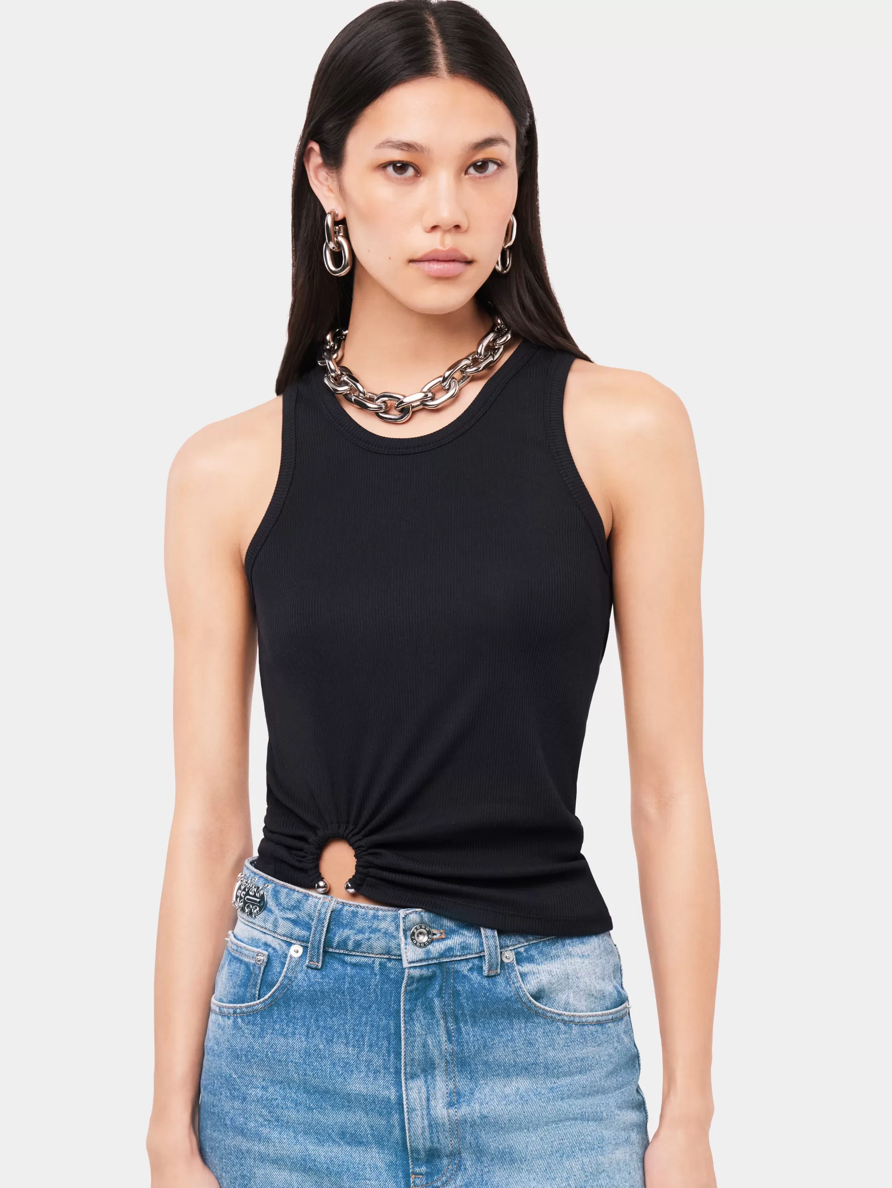 Rabanne Black tank top with signature piercing