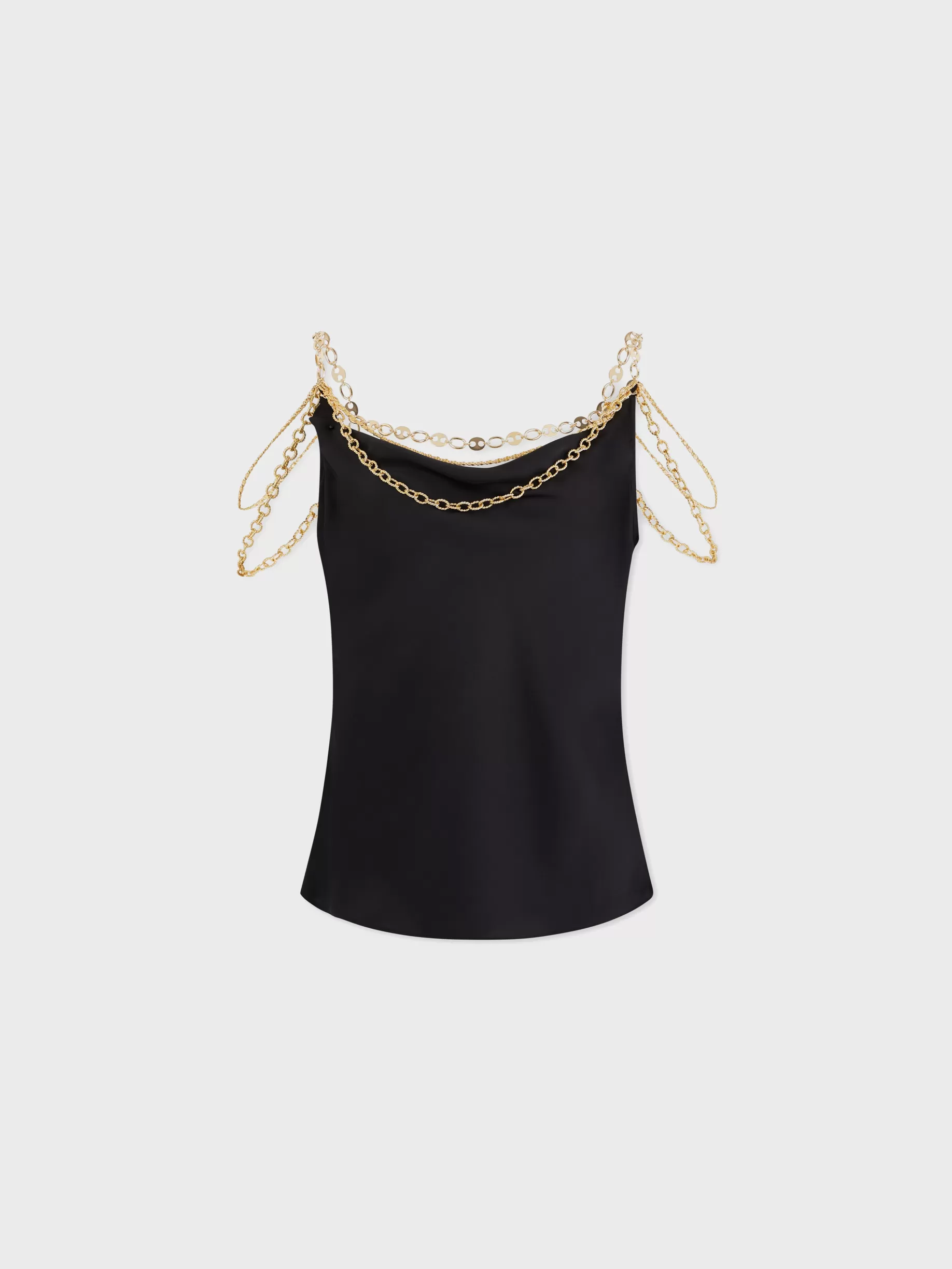 Rabanne Black top embellished with "Eight" signature chain