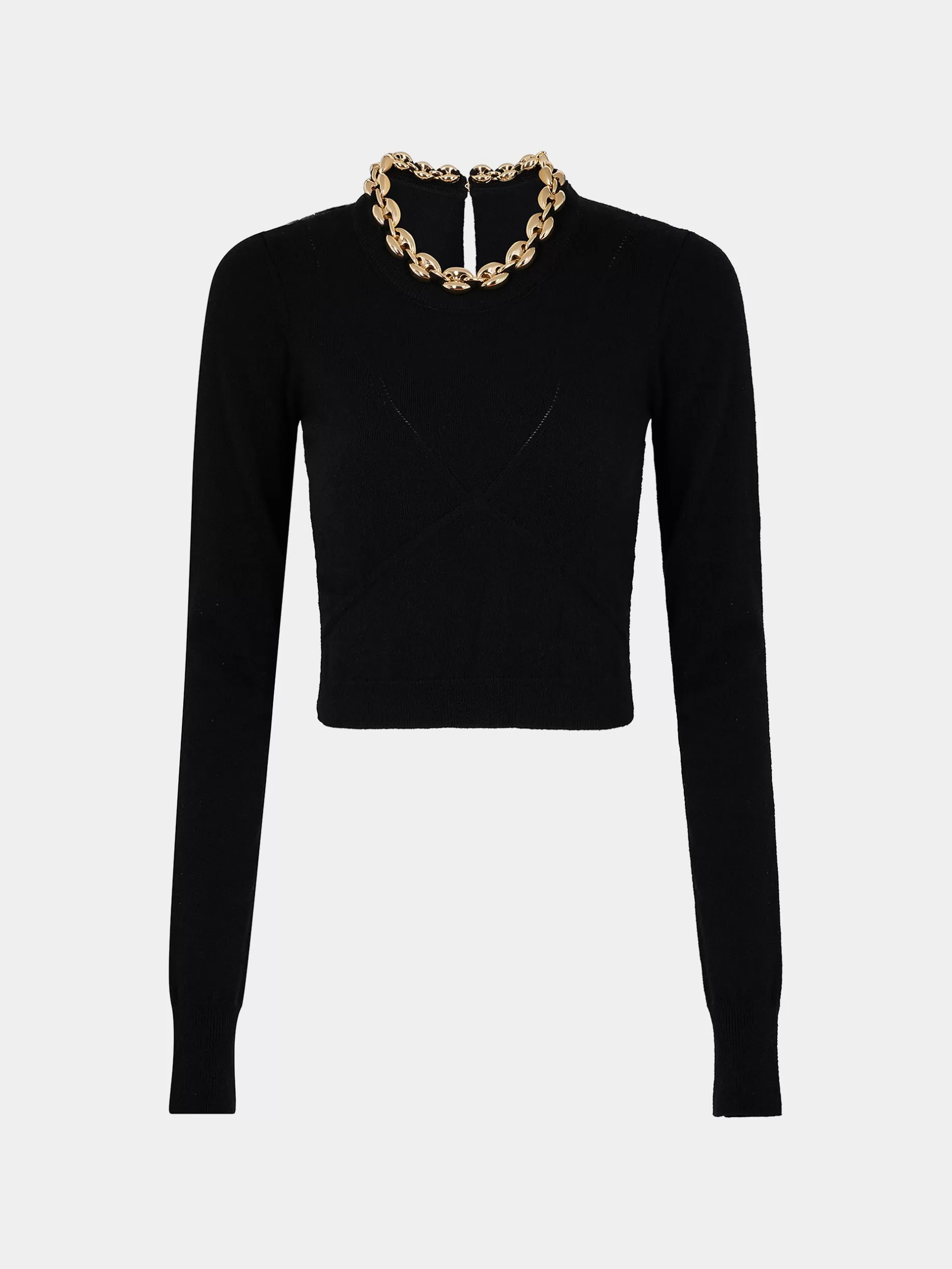 Rabanne Black wool sweater with the eight chain