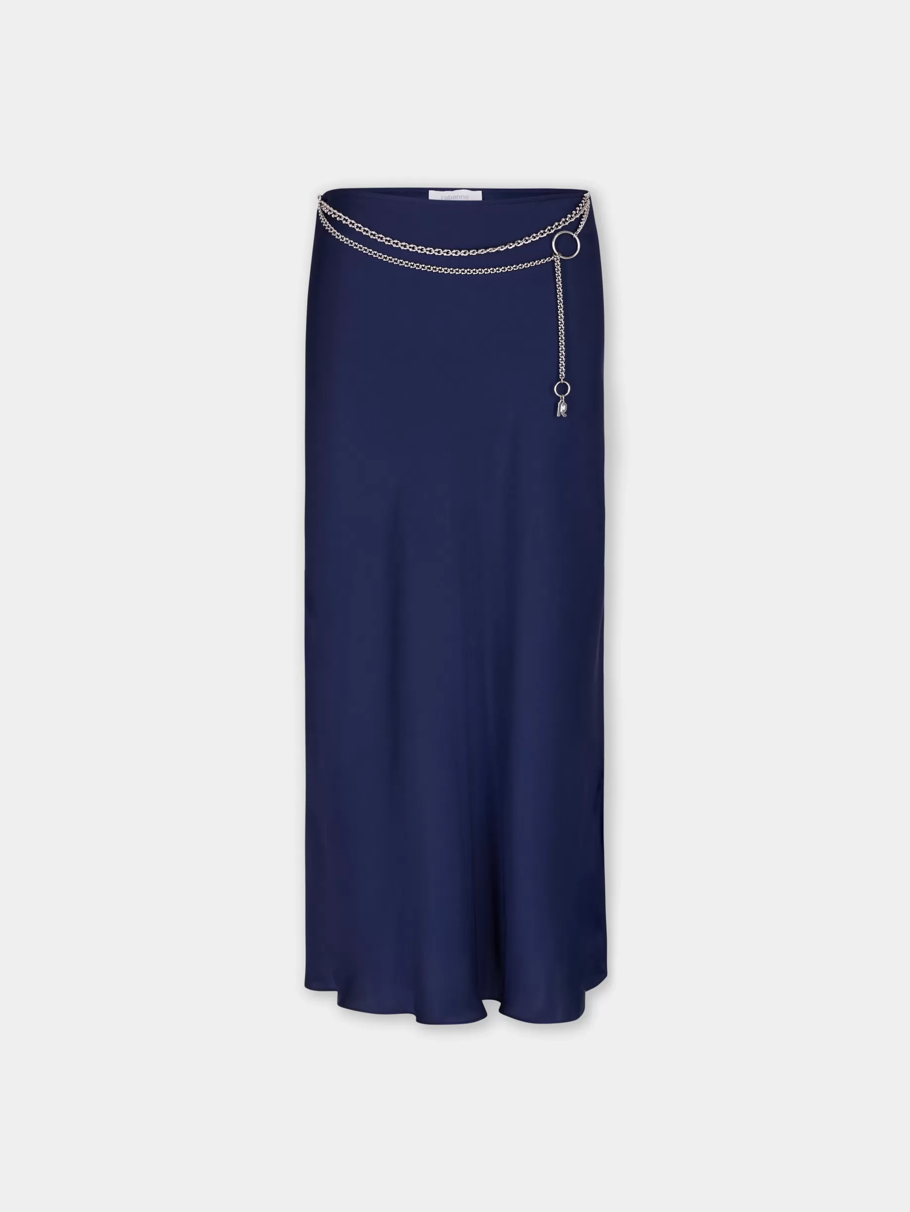 Rabanne BLUE NAVY LONG SKIRT IN SATIN