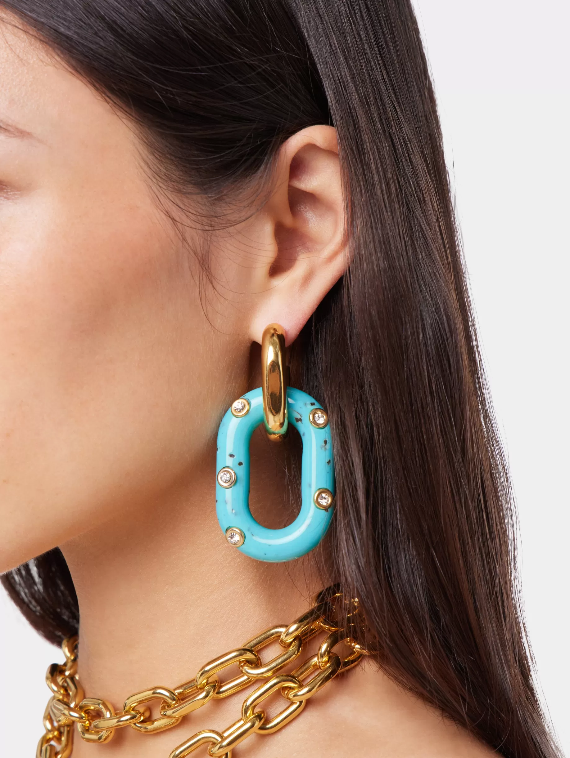 Rabanne BLUE XL LINK OVERSIZED PALM SPRING EARRINGS