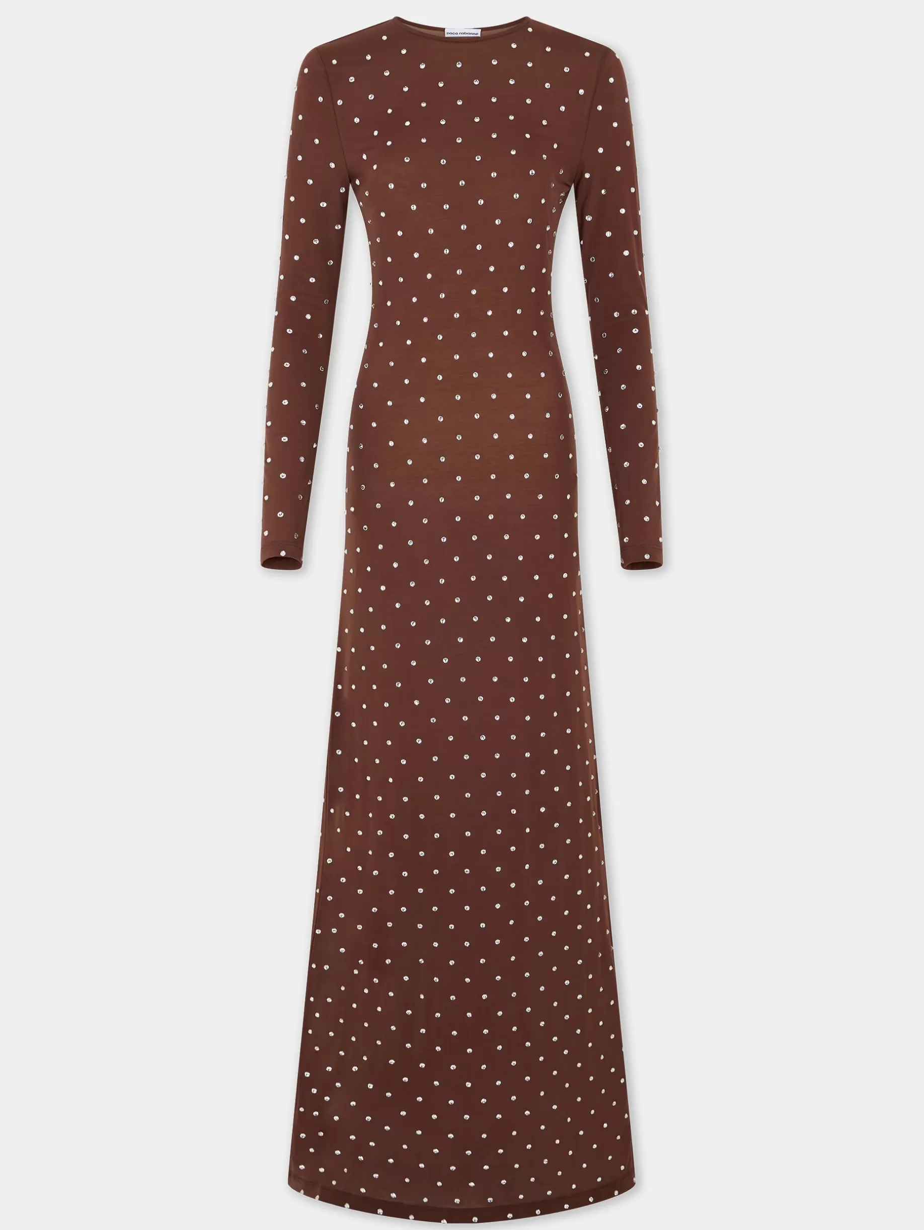 Rabanne CHOCOLATE CRYSTAL-EMBELLISHED LONG DRESS IN SECOND-SKIN JERSEY