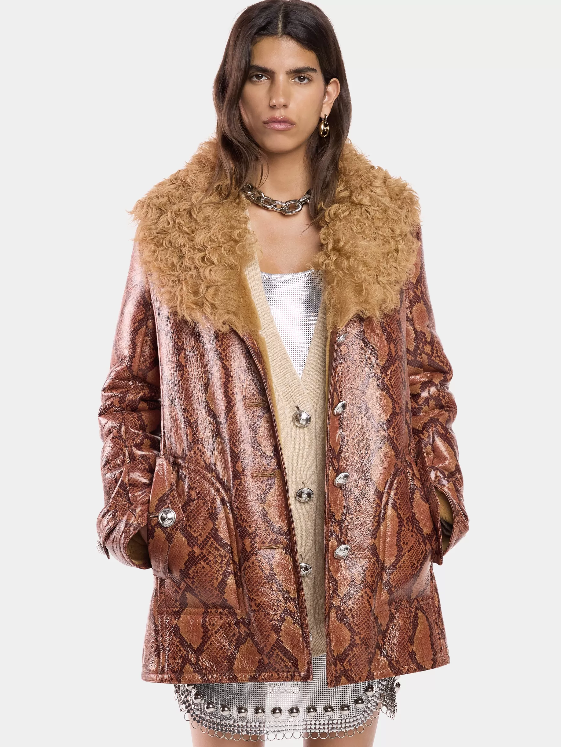 Rabanne COAT IN PYTHON-FINISH SHEARLING