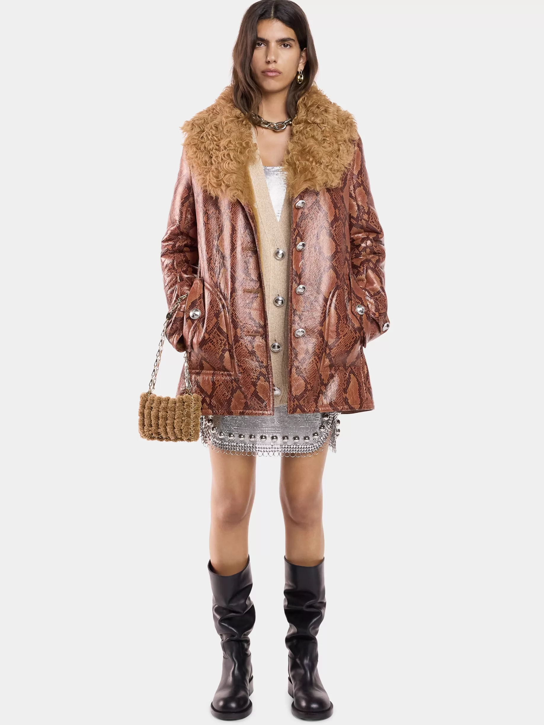 Rabanne COAT IN PYTHON-FINISH SHEARLING