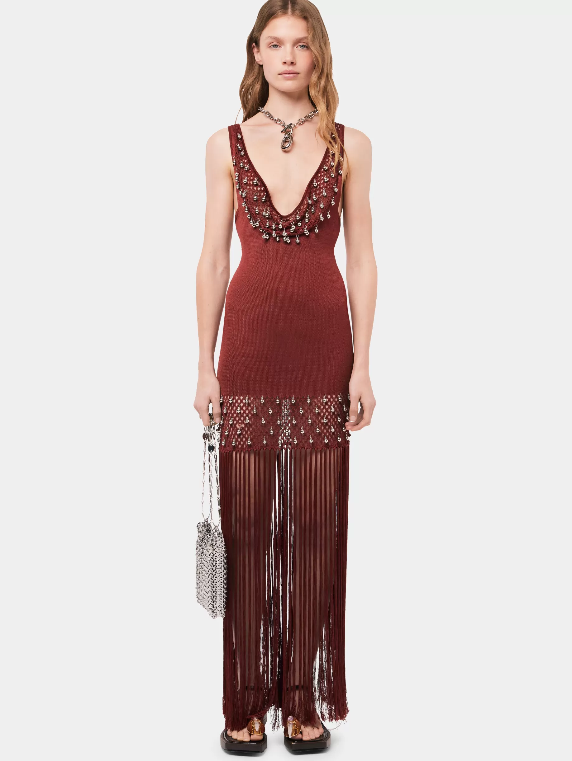 Rabanne Crochet embellished dress with fringes and pearls