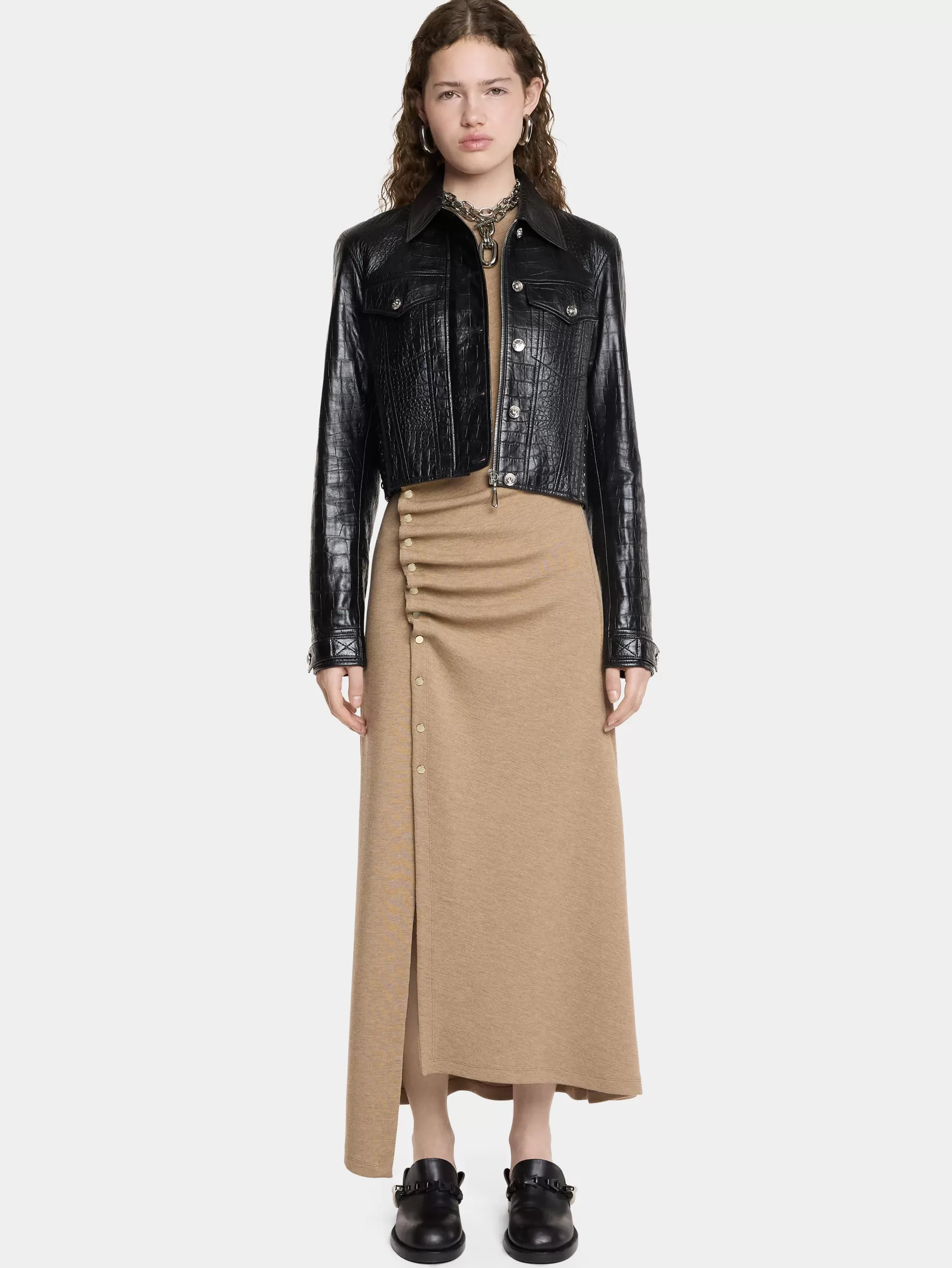 Rabanne CROPPED JACKET IN CROCO-EMBOSSED LEATHER