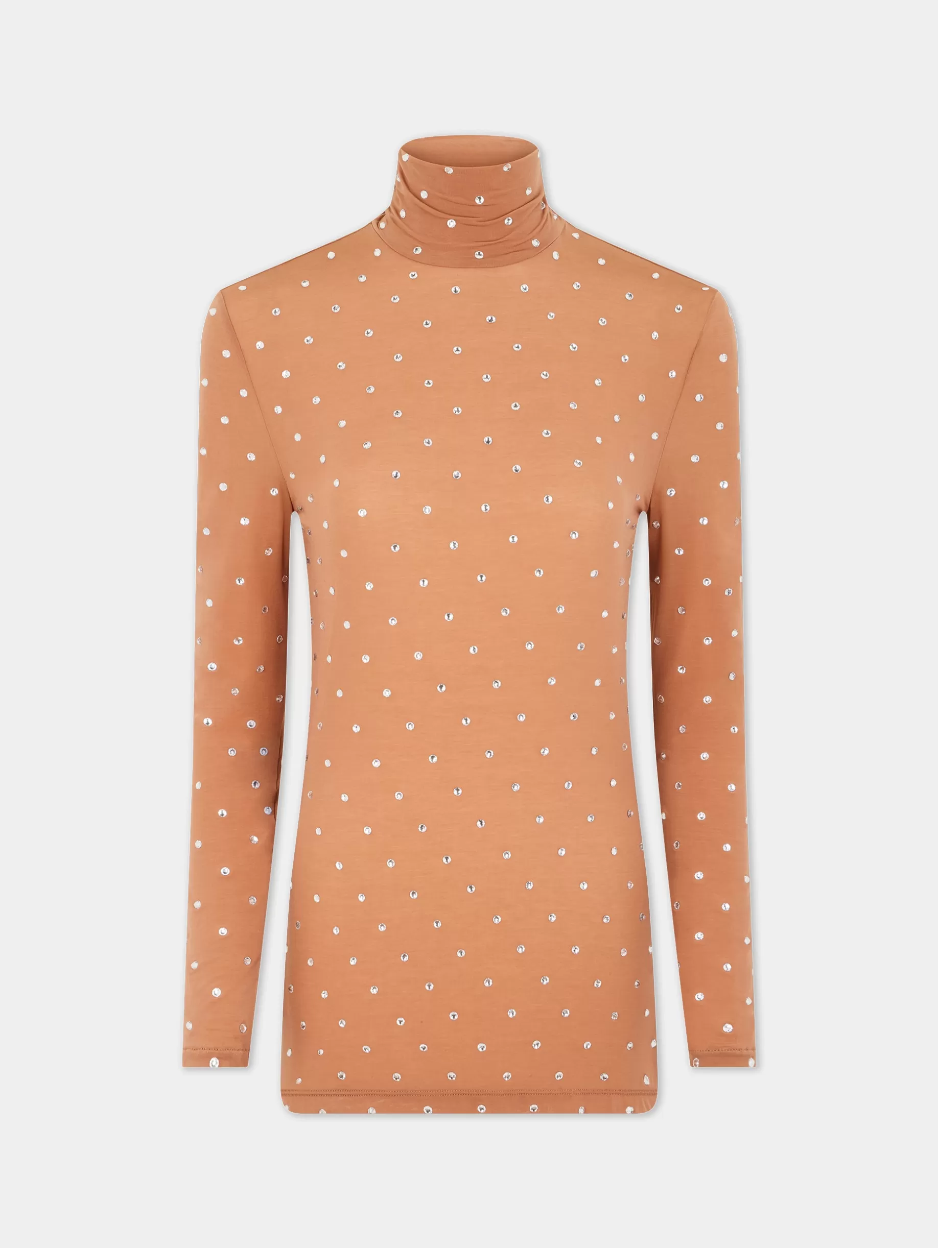 Rabanne Crystals-embellished caramel turtleneck top