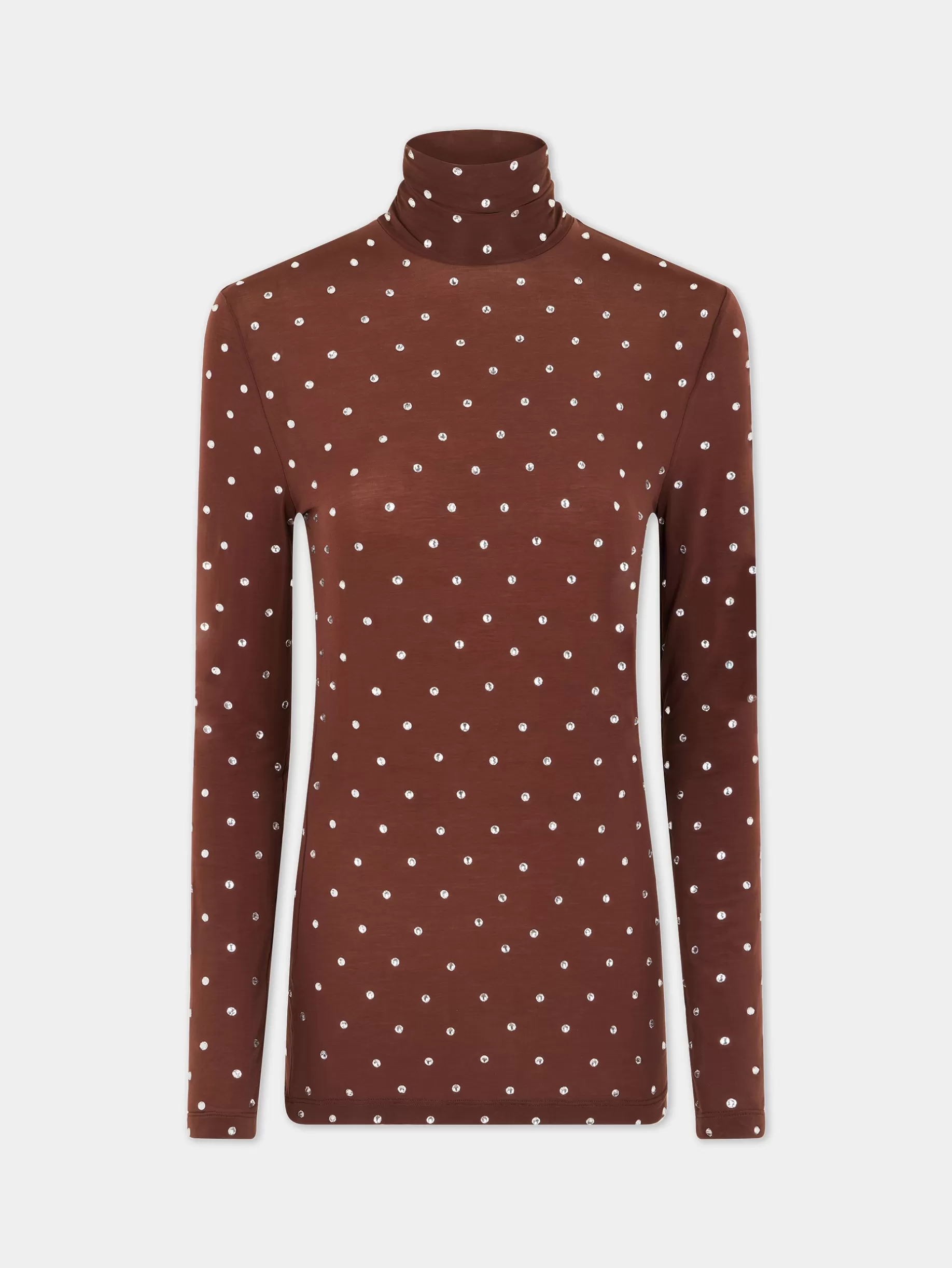 Rabanne Crystals-embellished chocolate turtleneck top