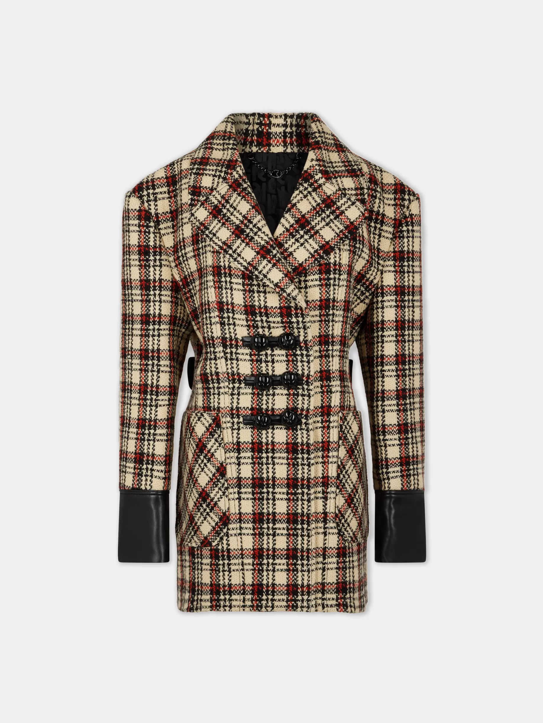 Rabanne DOUBLE-BREASTED PEACOAT IN TARTAN WOOL