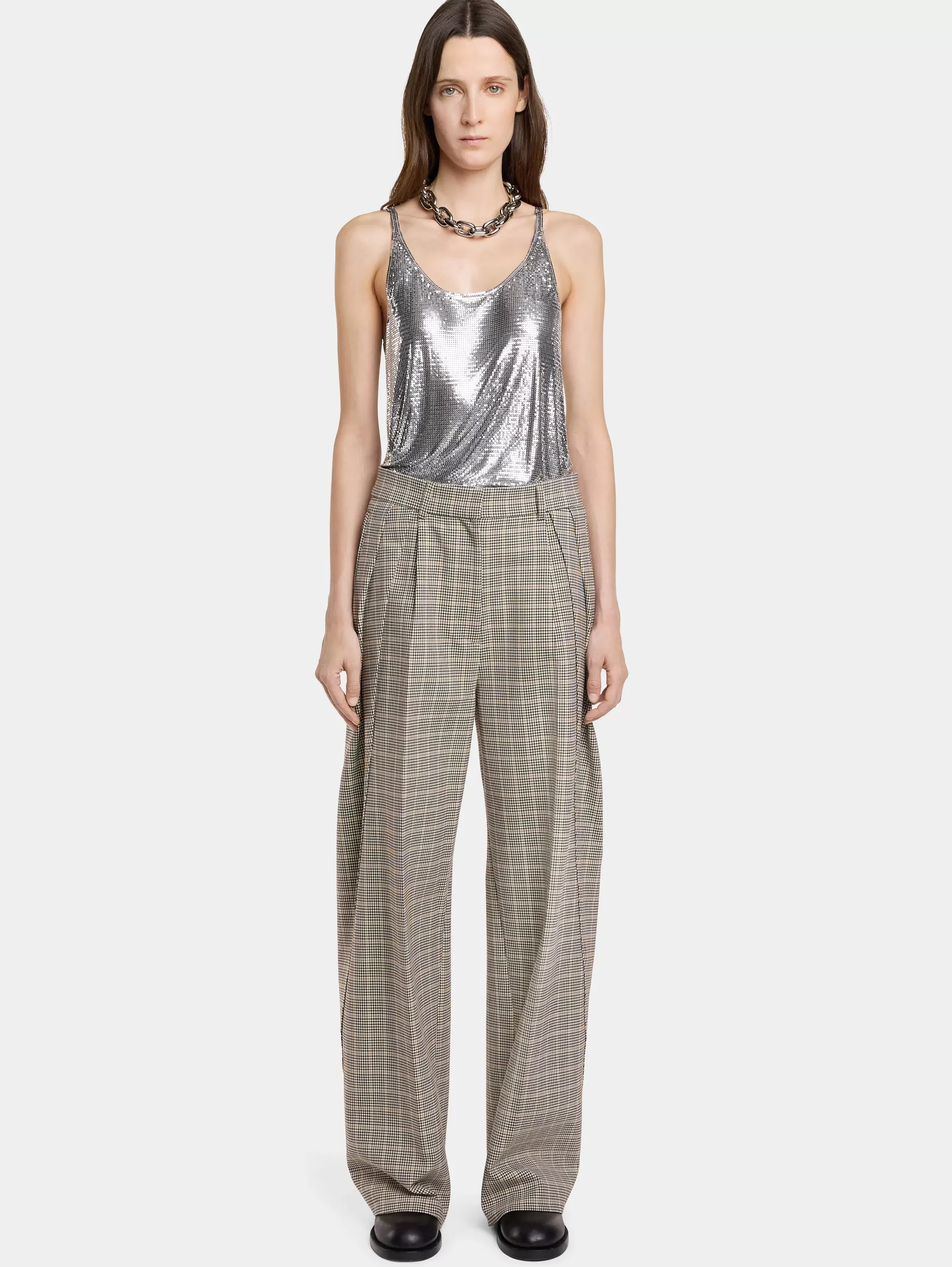 Rabanne DOUBLE-PLEATED PANTS IN PRINCE OF WALES WOOL