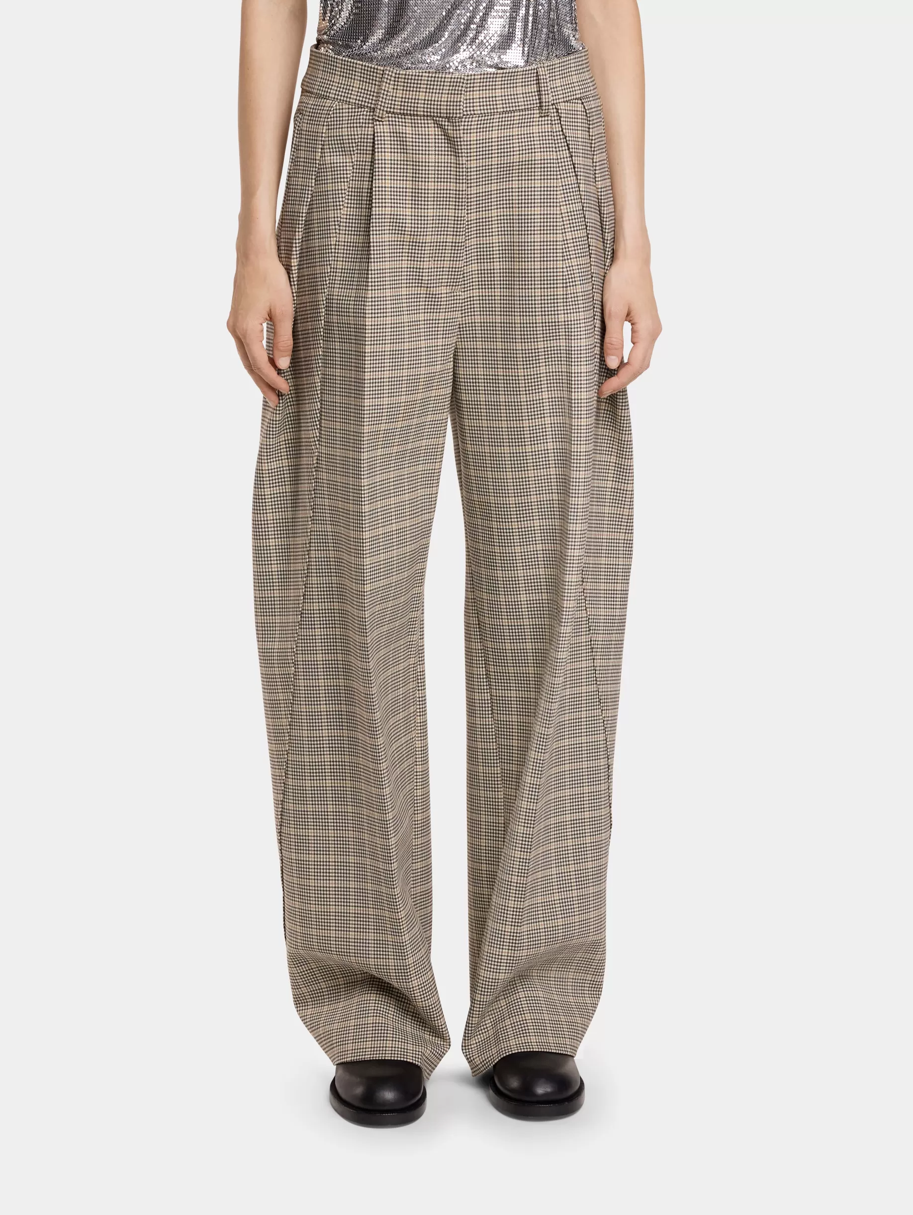 Rabanne DOUBLE-PLEATED PANTS IN PRINCE OF WALES WOOL