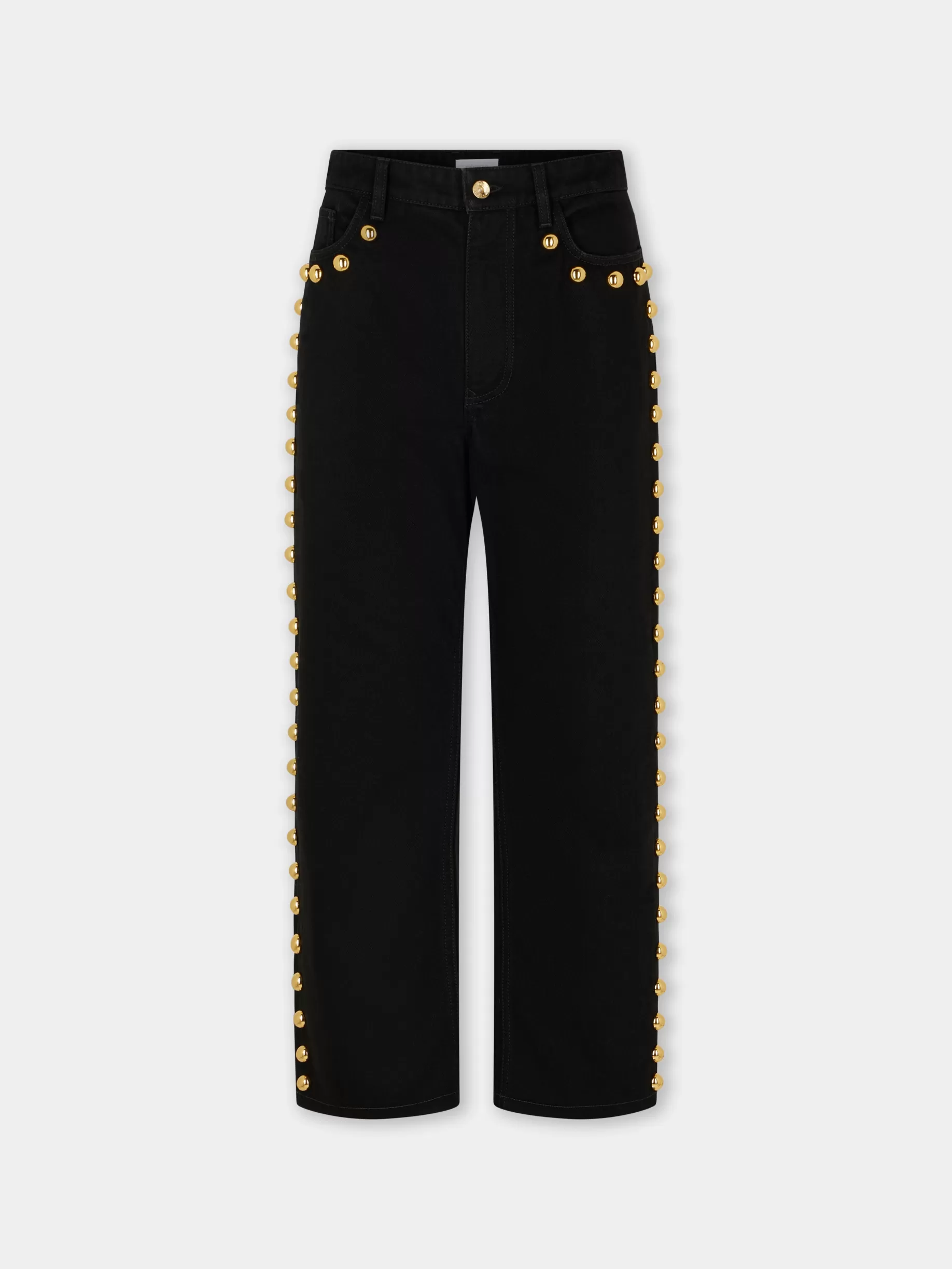 Rabanne EMBELLISHED BOYFRIEND JEANS IN BLACK DENIM