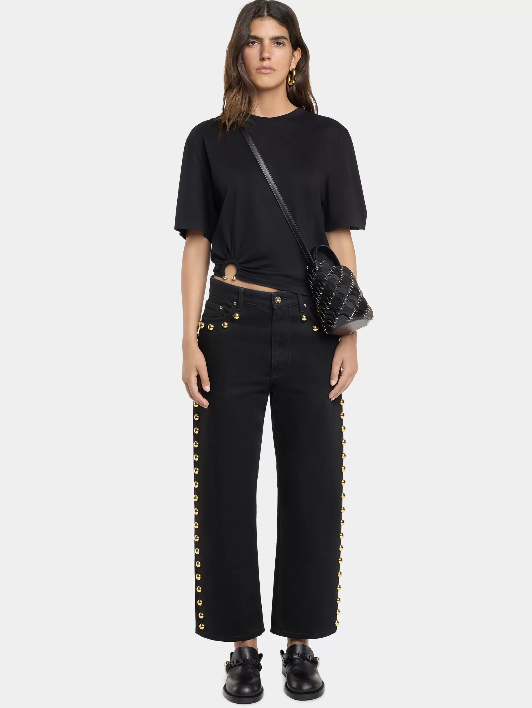 Rabanne EMBELLISHED BOYFRIEND JEANS IN BLACK DENIM