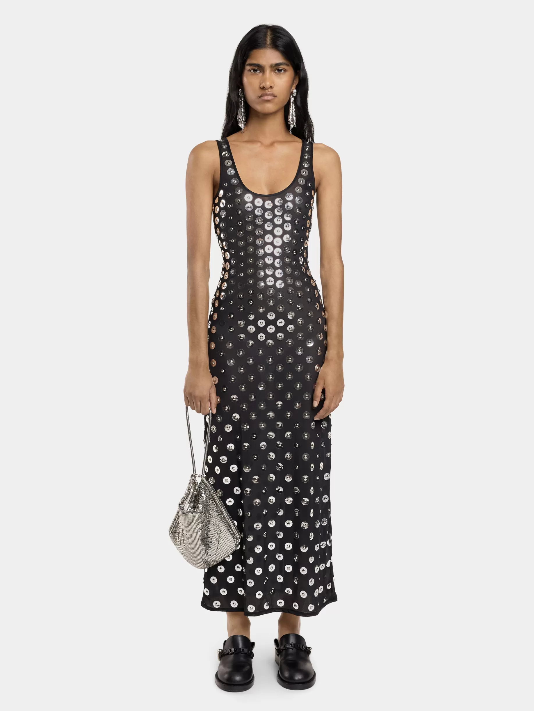 Rabanne EMBROIDERED LONG DRESS IN SECOND SKIN JERSEY