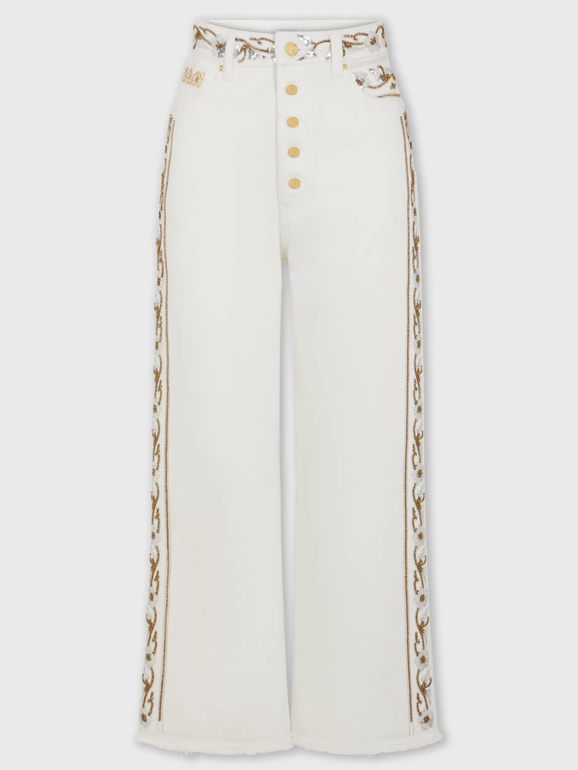 Rabanne Embroidered off white denim jeans