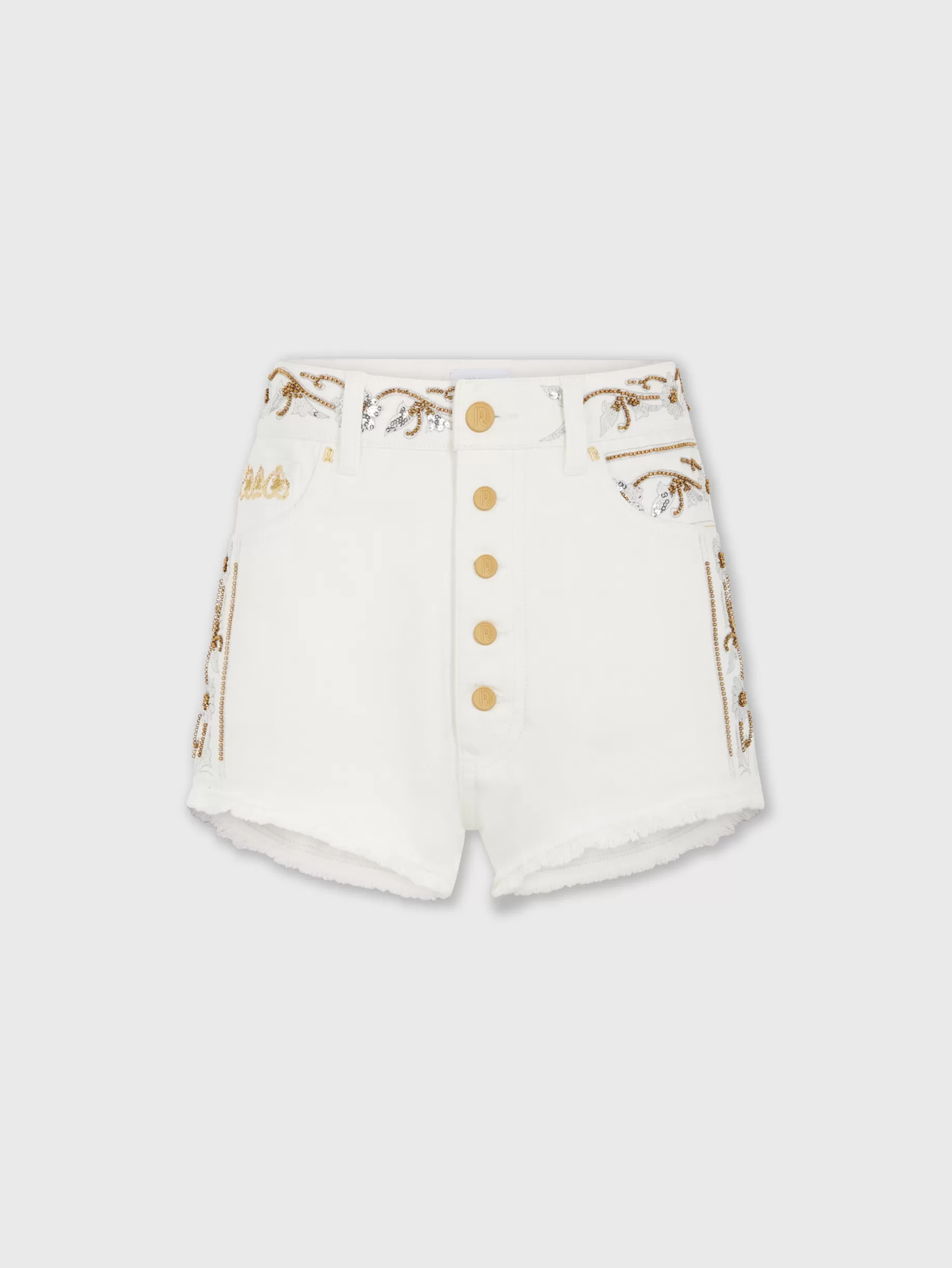 Rabanne Embroidered off white denim shorts