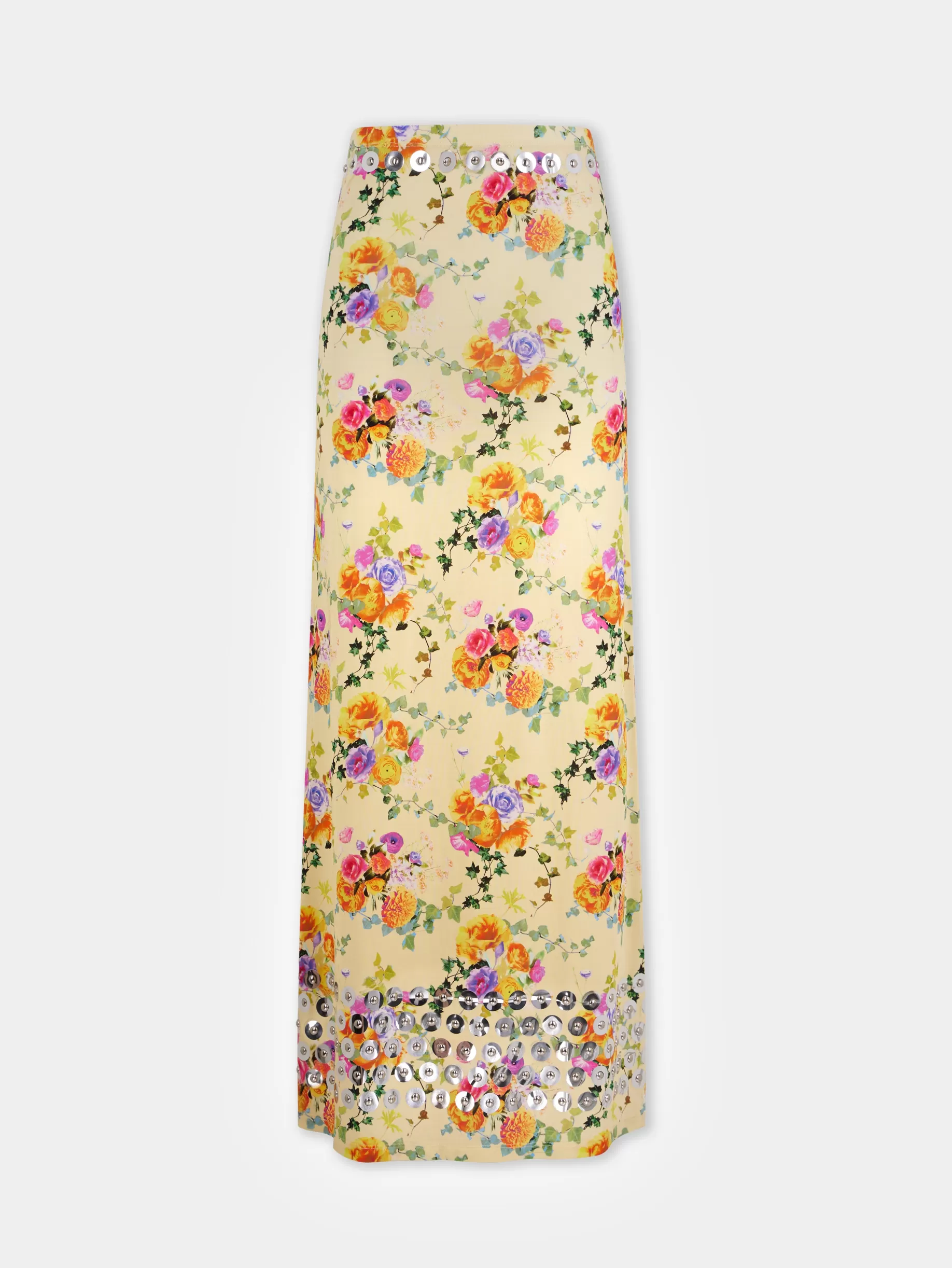 Rabanne FLORAL LONG EMBELLISHED SKIRT IN SECOND SKIN JERSEY