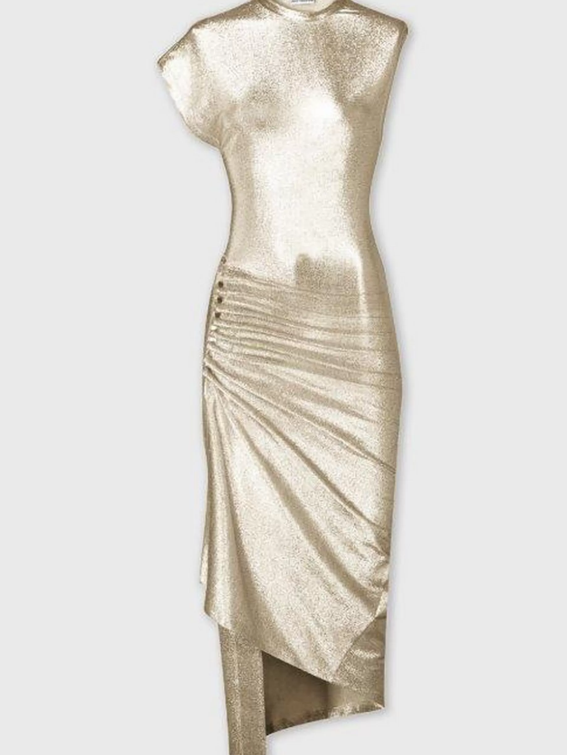 Rabanne Gold drapé pression dress in lurex