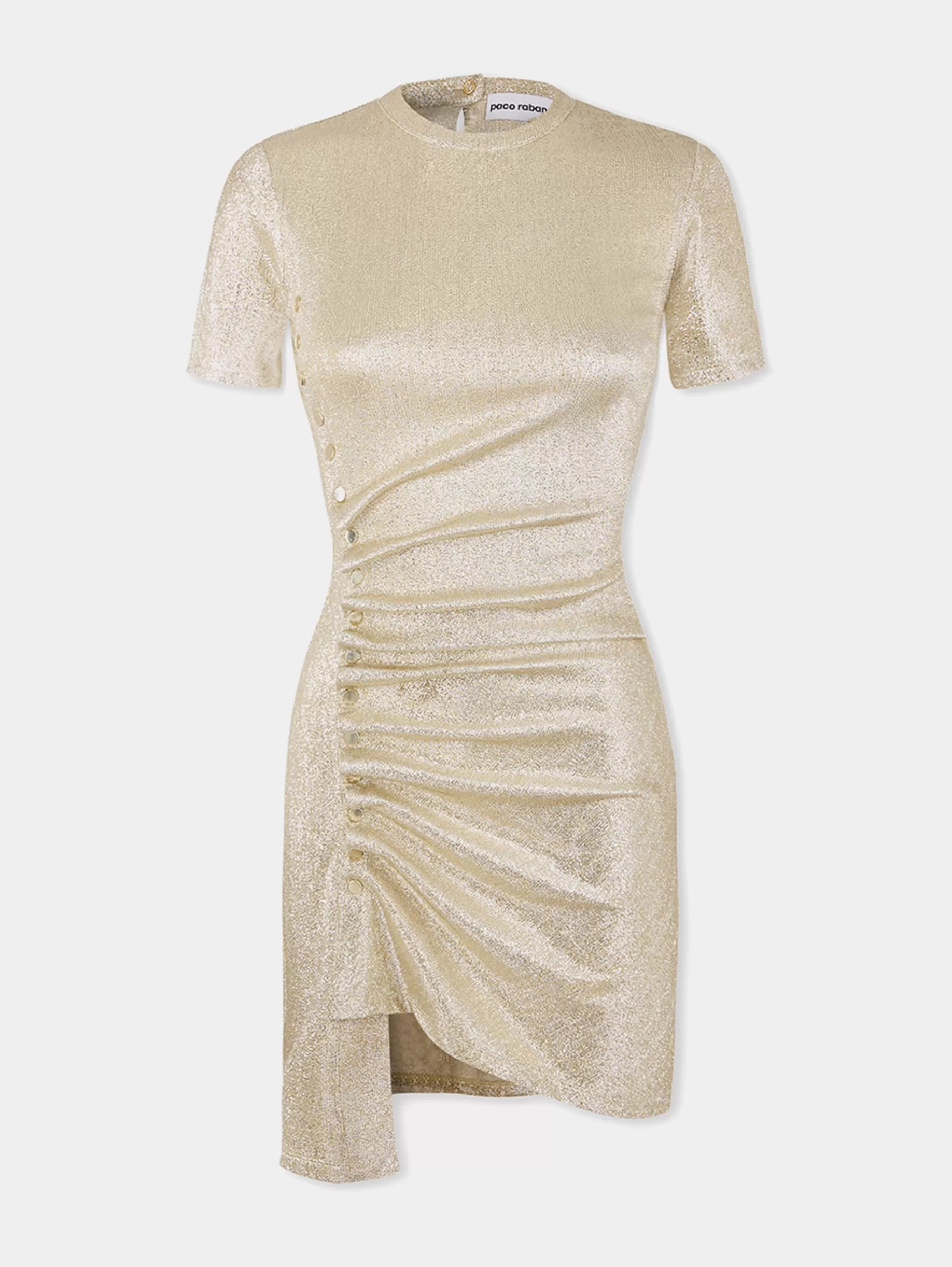 Rabanne Gold Drapé pression mini dress in jersey