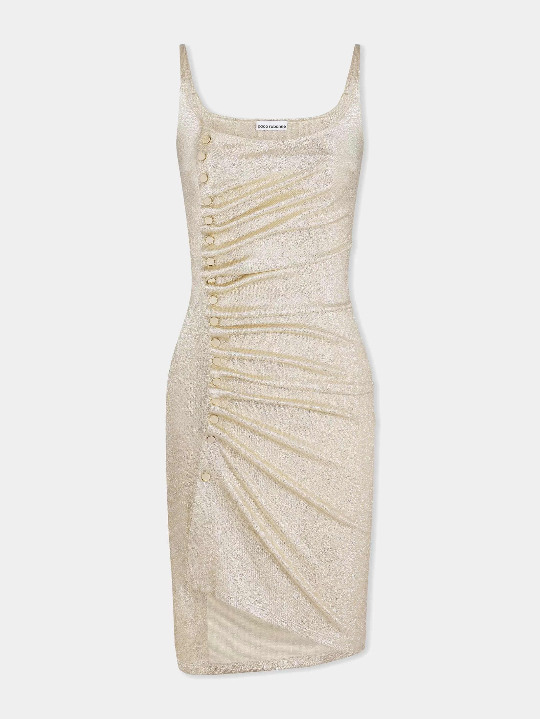 Rabanne Gold sleeveless drapé pression mini dress