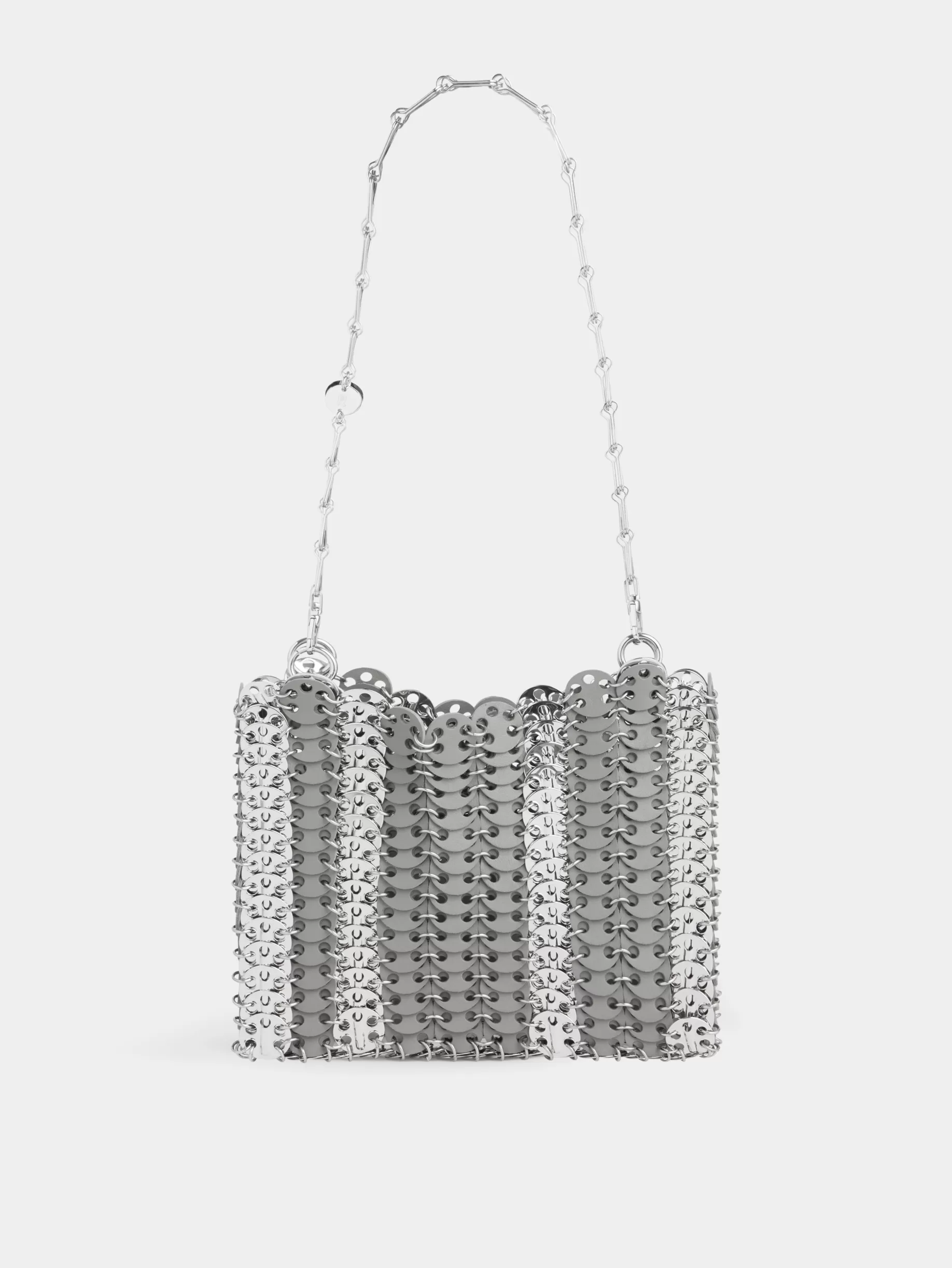 Rabanne GREY 1969 SQUARE BAG IN METAL AND LEATHER MIX