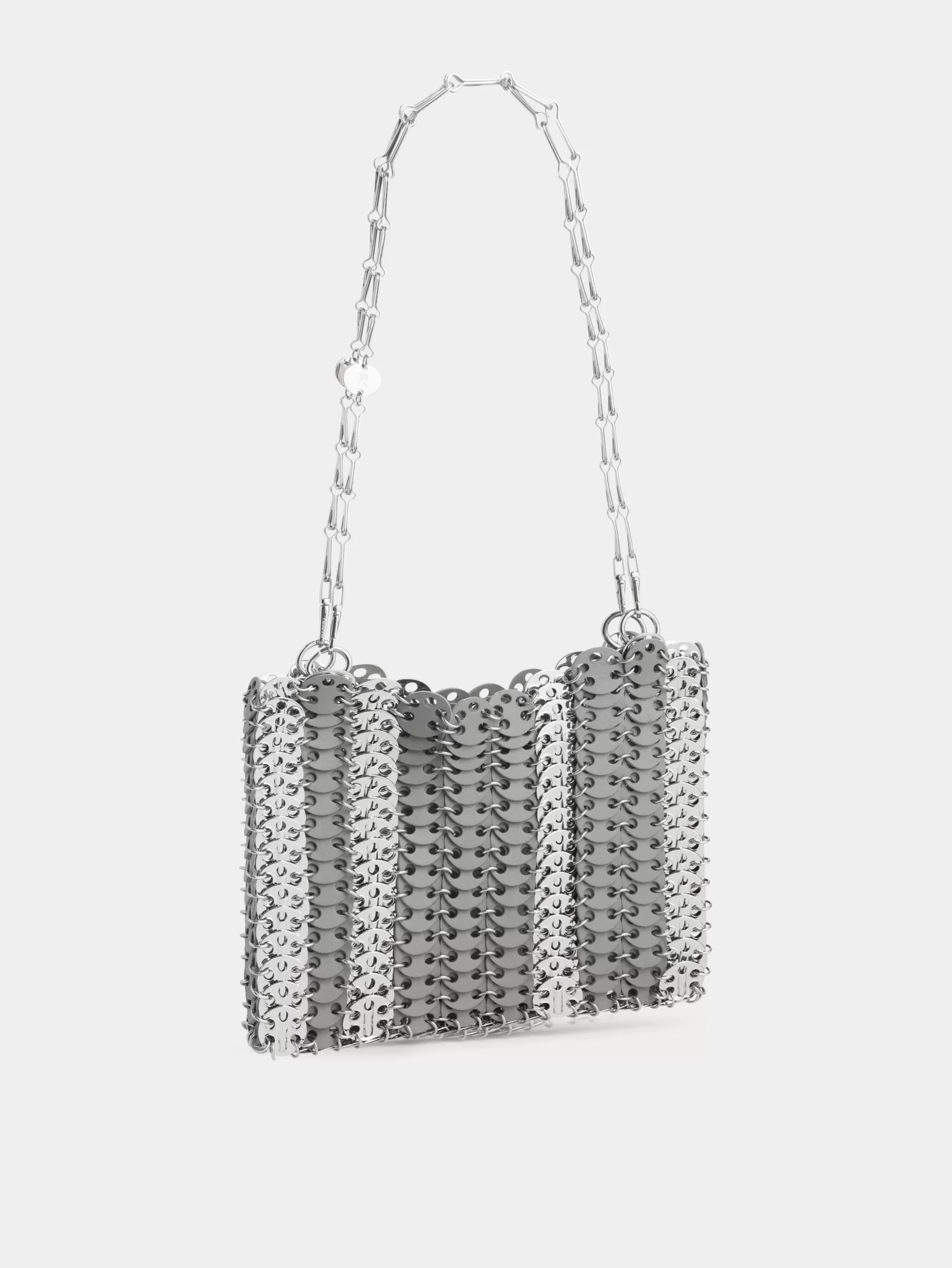 Rabanne GREY 1969 SQUARE BAG IN METAL AND LEATHER MIX