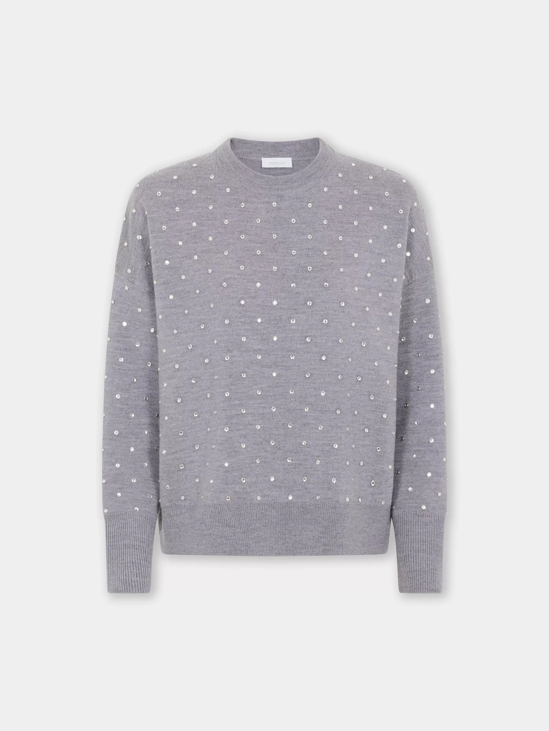 Rabanne GREY CRYSTAL-EMBELLISHED SWEATER IN WOOL