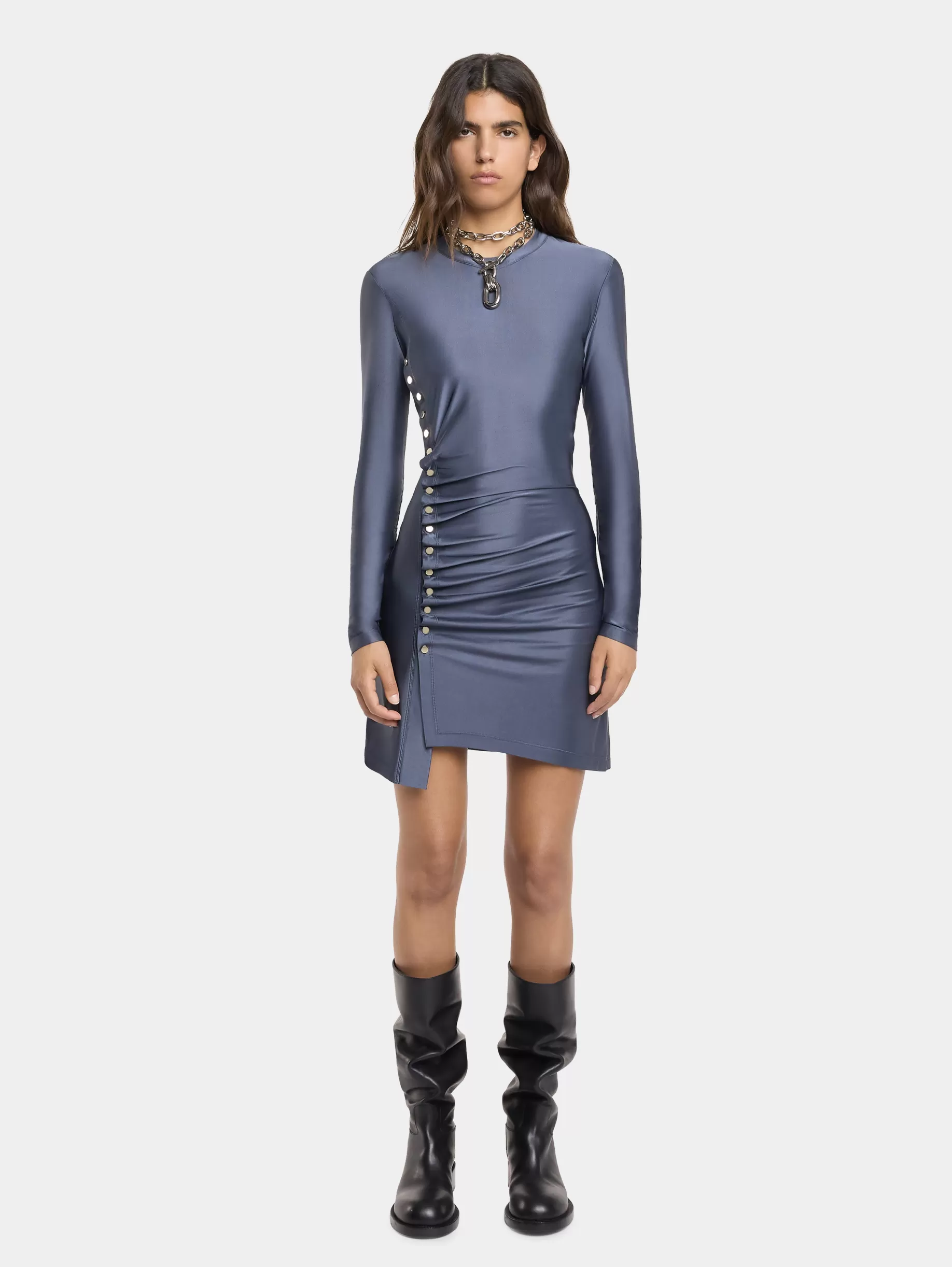 Rabanne GREY SHORT GATHERED DRESS IN JERSEY