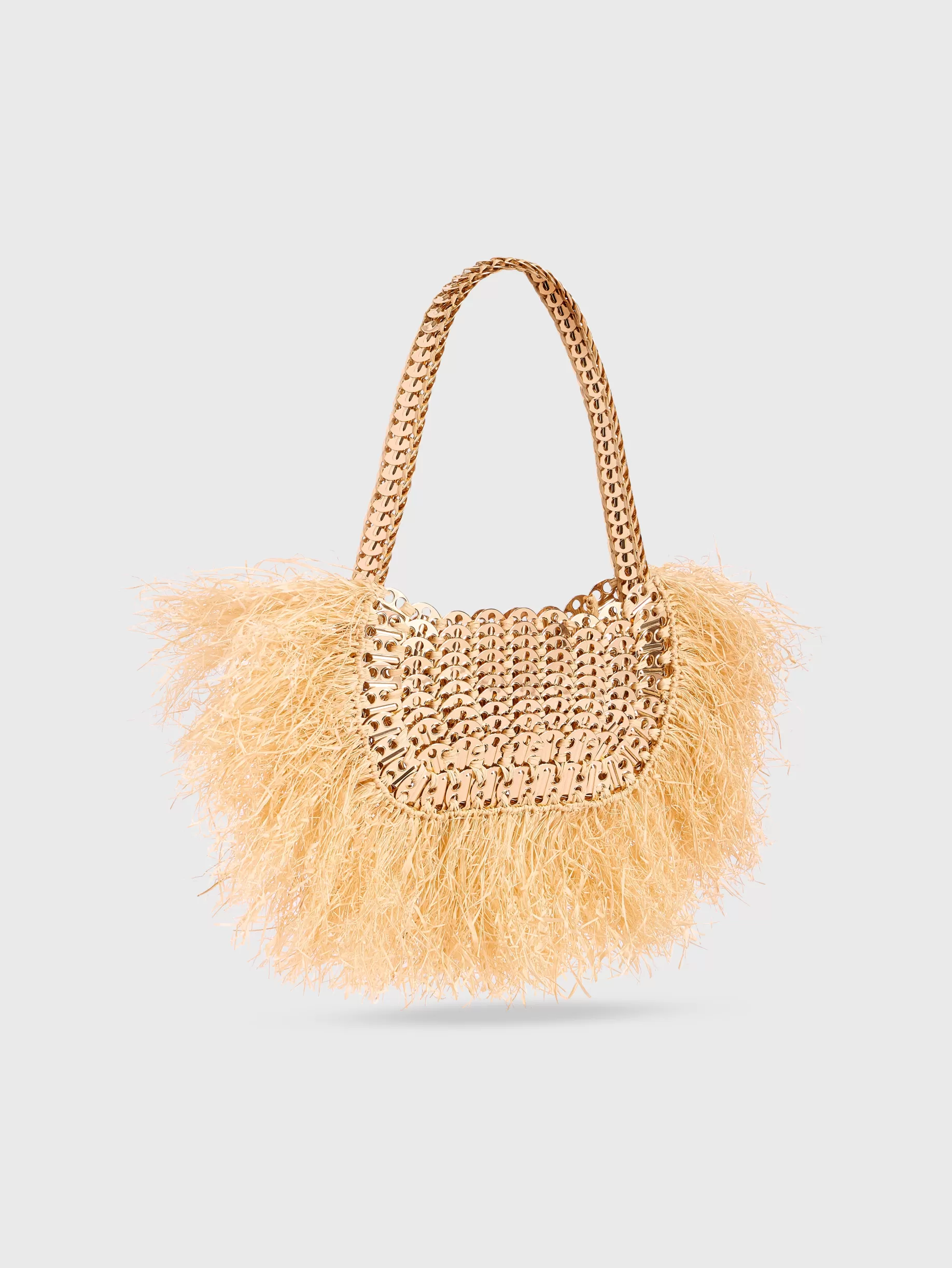 Rabanne Iconic 1969 moon bag with natural raphia fringes