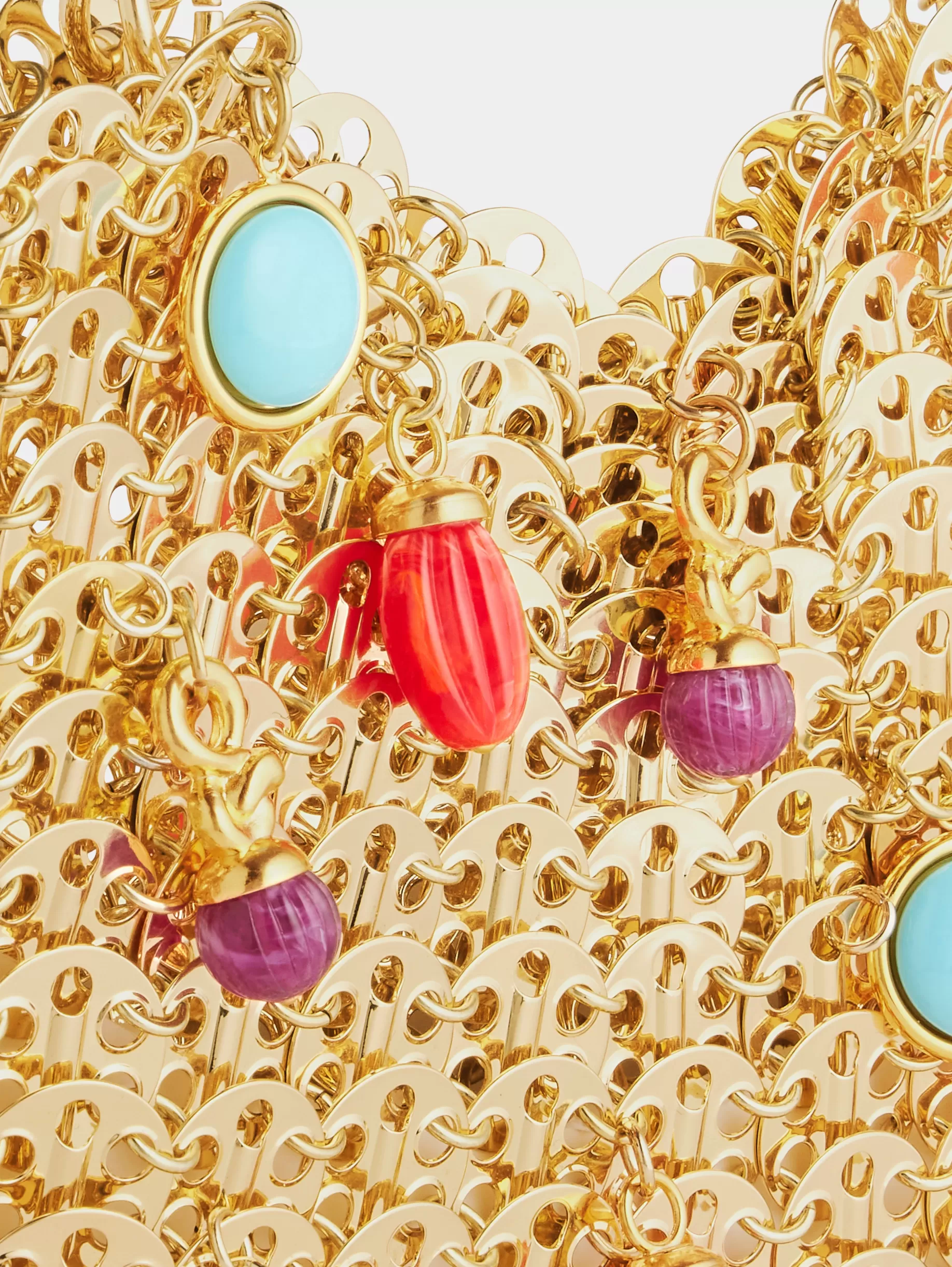 Rabanne Iconic gold 1969 bag embellished with multi colored pampilles