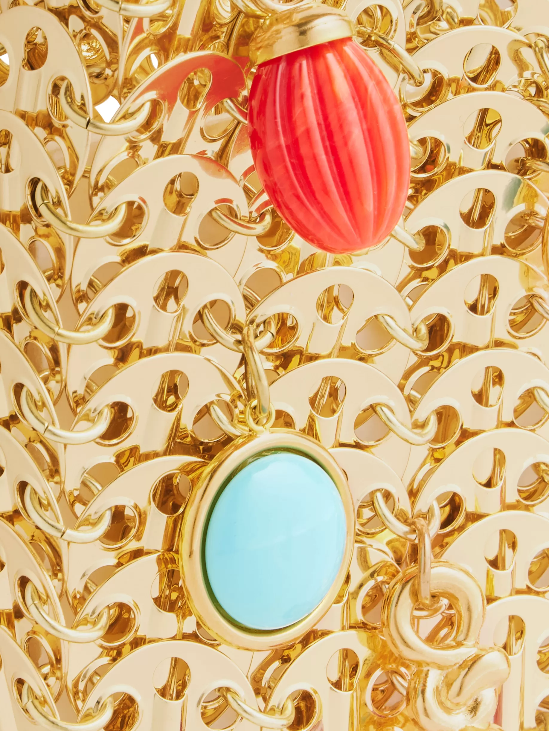 Rabanne Iconic gold nano 1969 bag embelished with multi colored pampilles