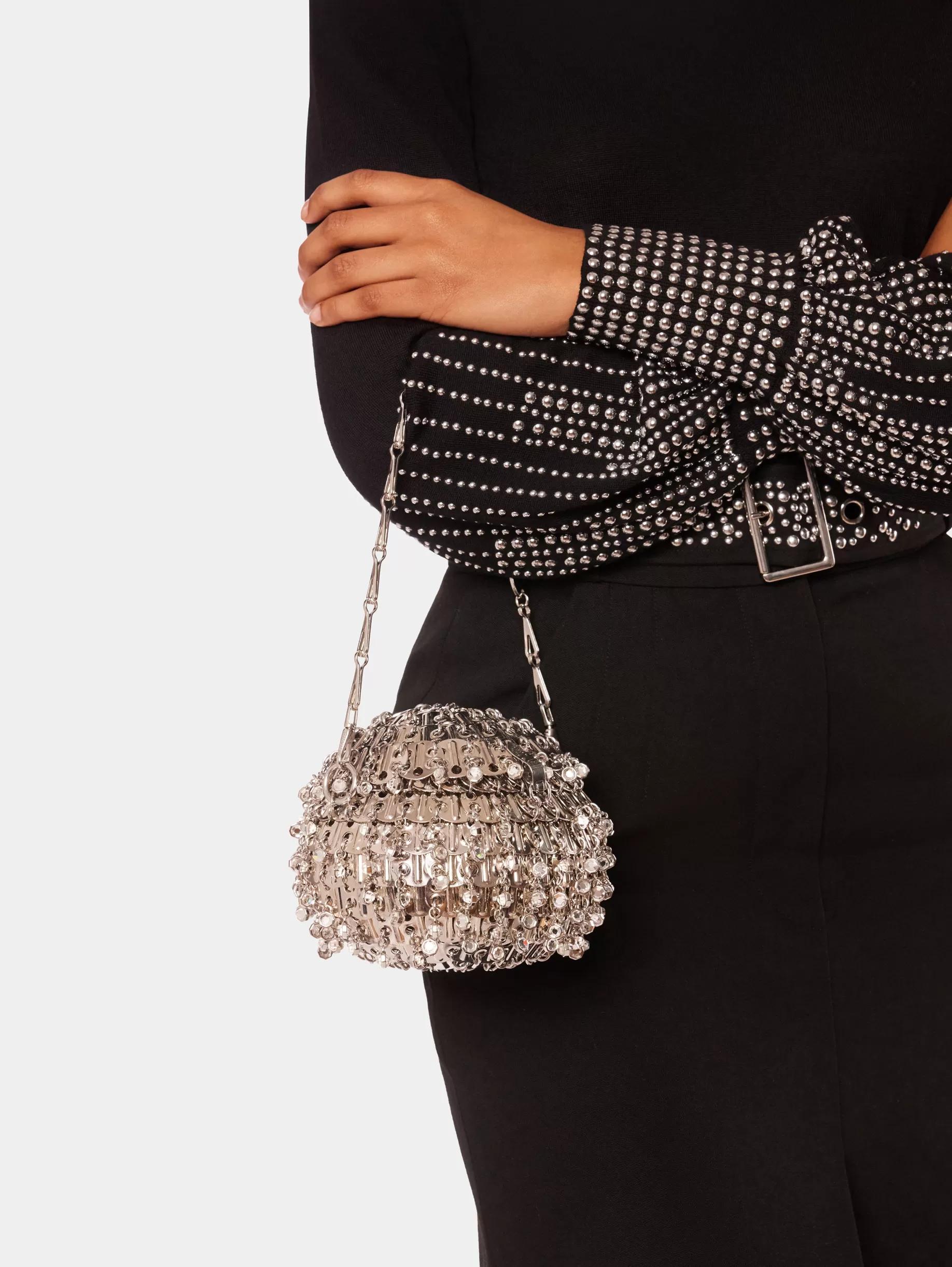 Rabanne Iconic Silver Sphere 1969 Bag crafted with Crystals