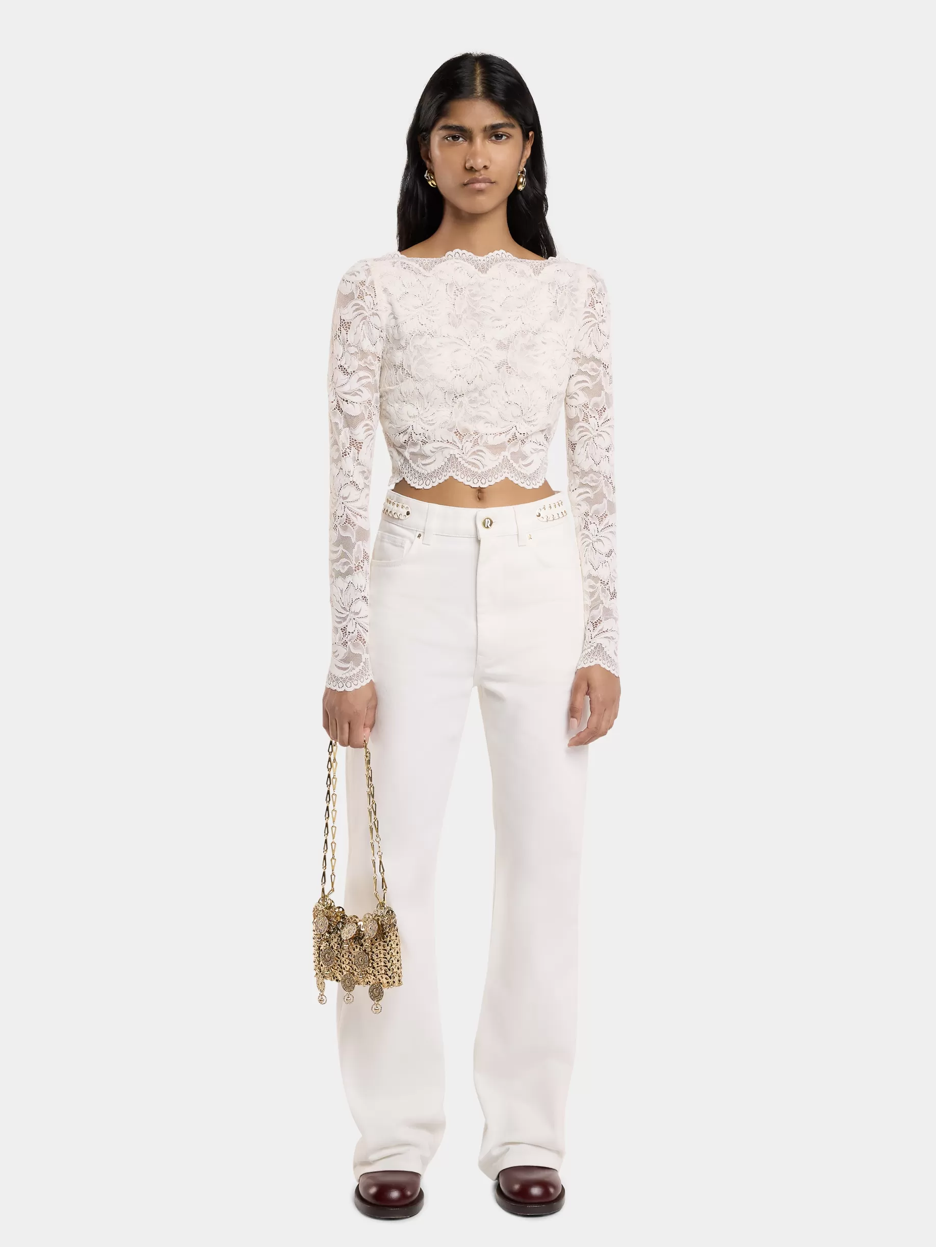 Rabanne IVORY CROP TOP IN LACE