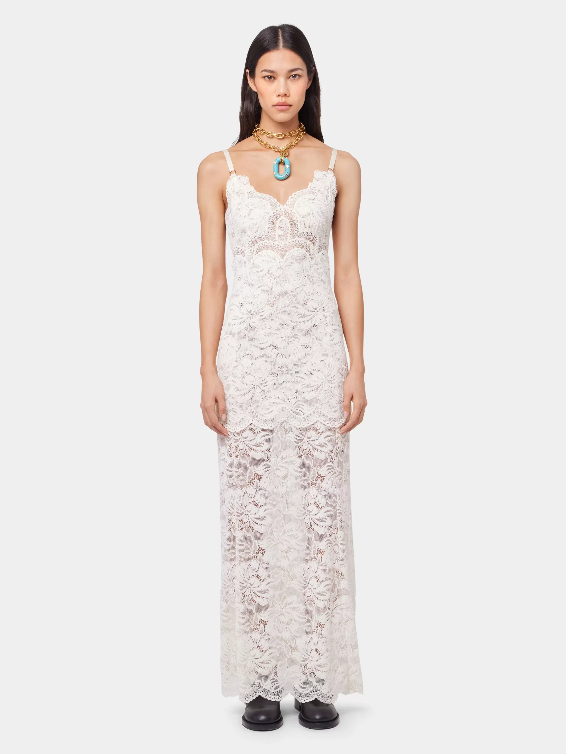 Rabanne IVORY LONG DRESS IN LACE